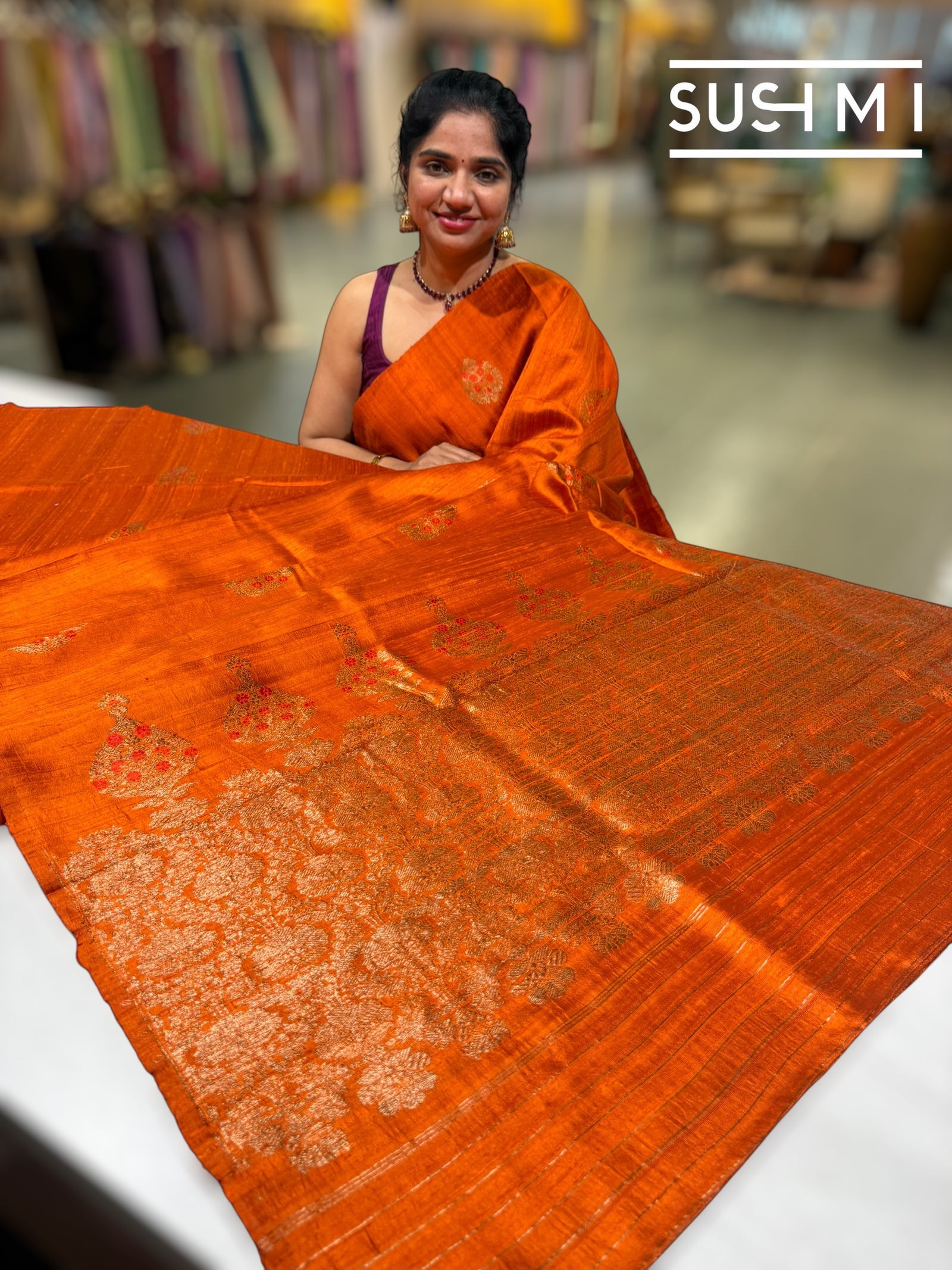 Rust Orange Banarasi Handloom Dupion Rawsilk Saree : S62F110