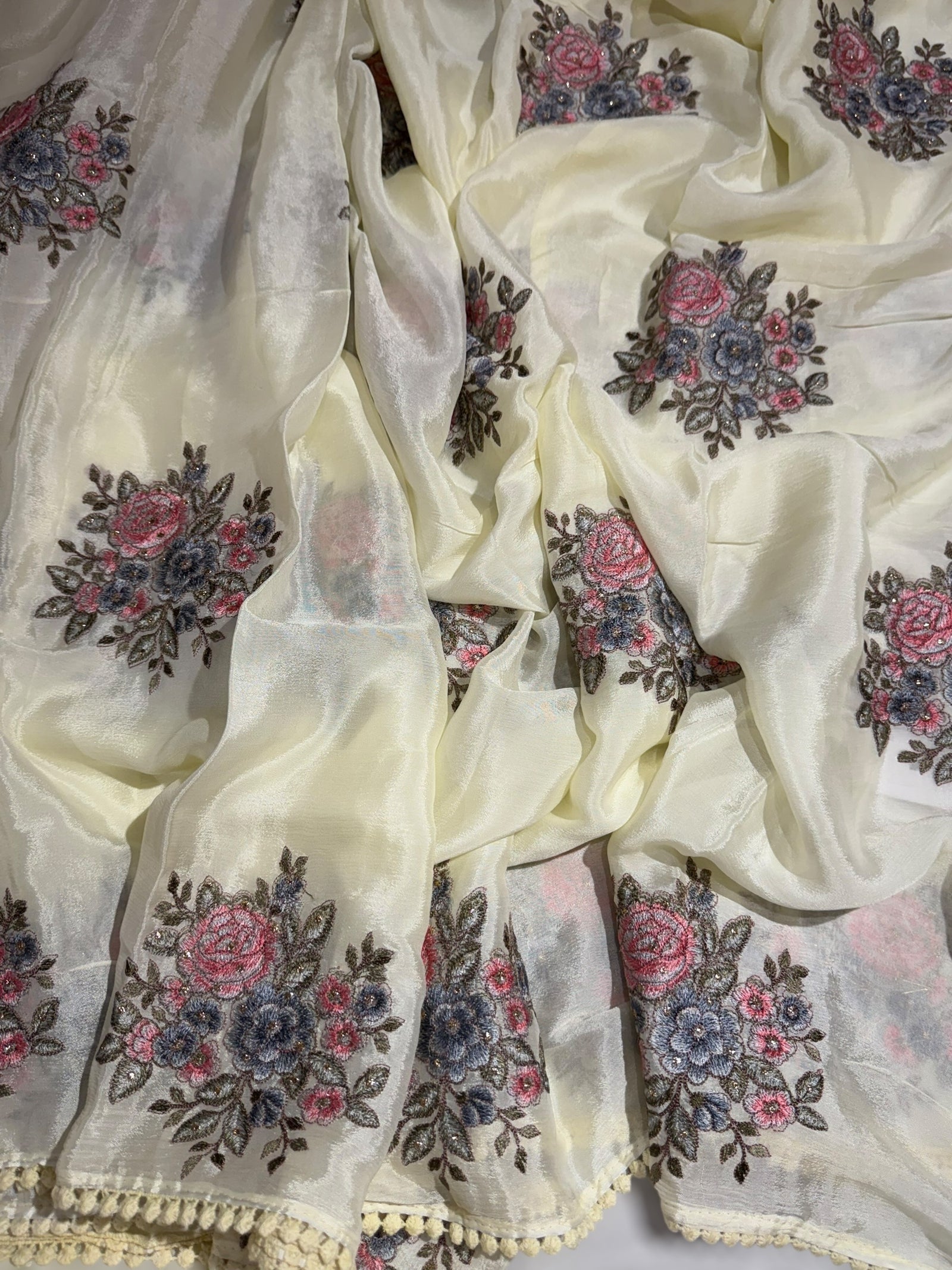 Pastel yellow chinnon with embroidery