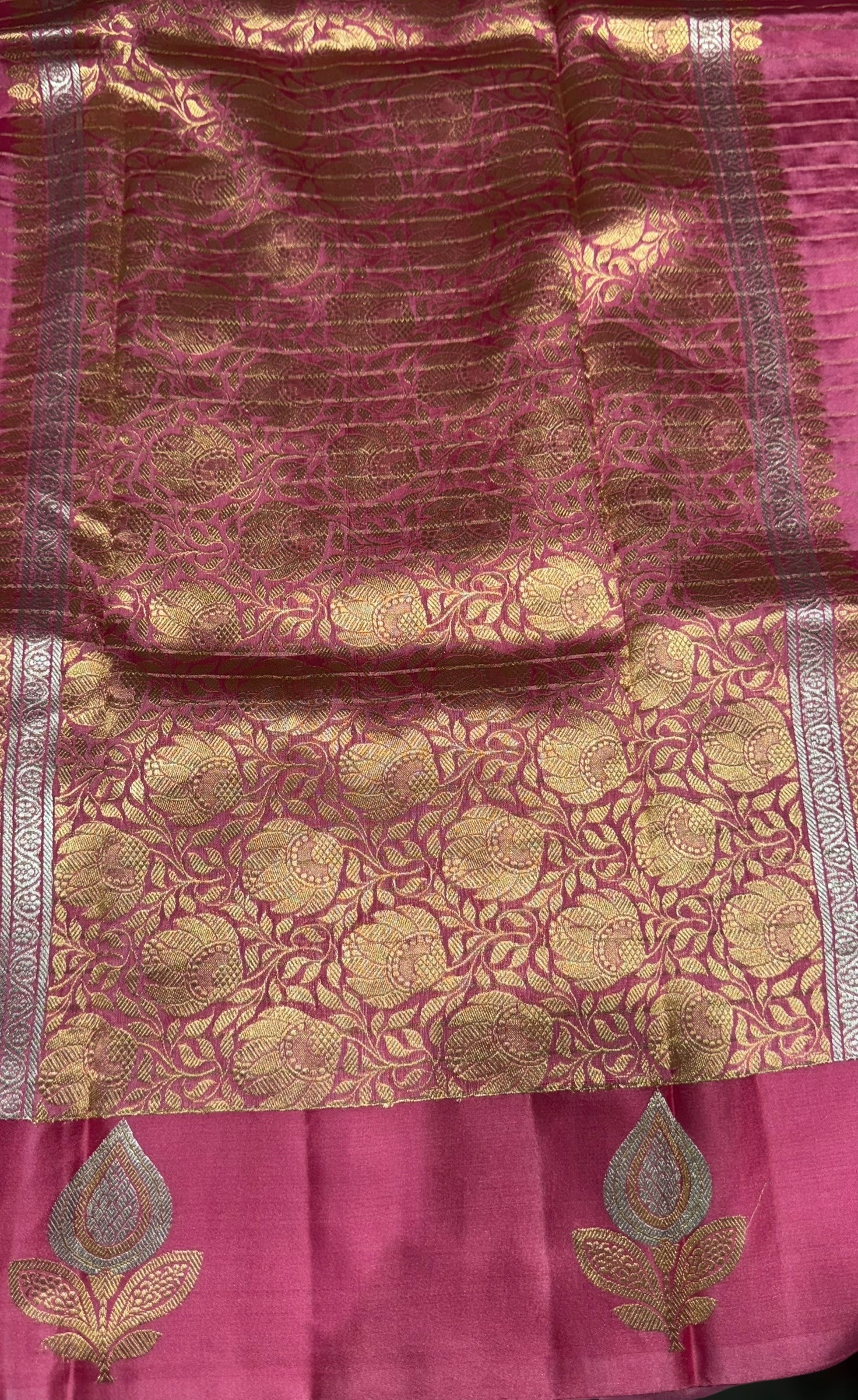 Rose Pink Raw Mango Silk Saree with Mashru Open Border