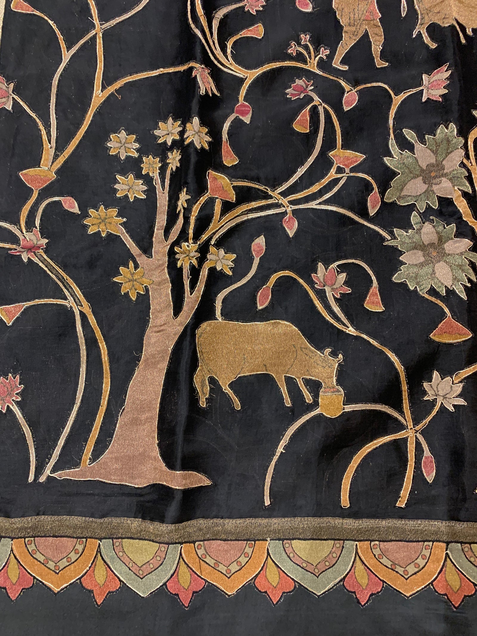 Black Designer Organza Saree with Stunning Tissue Applique work Saree with Village theme