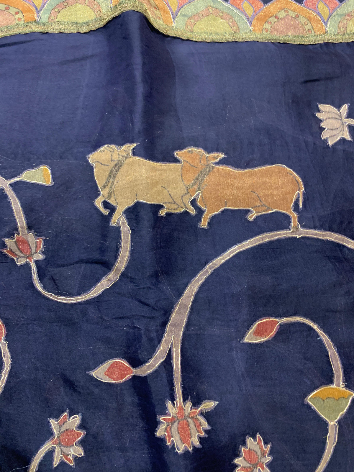 Midnight Blue Designer Organza Saree with Stunning Tissue Applique work Saree with Village theme