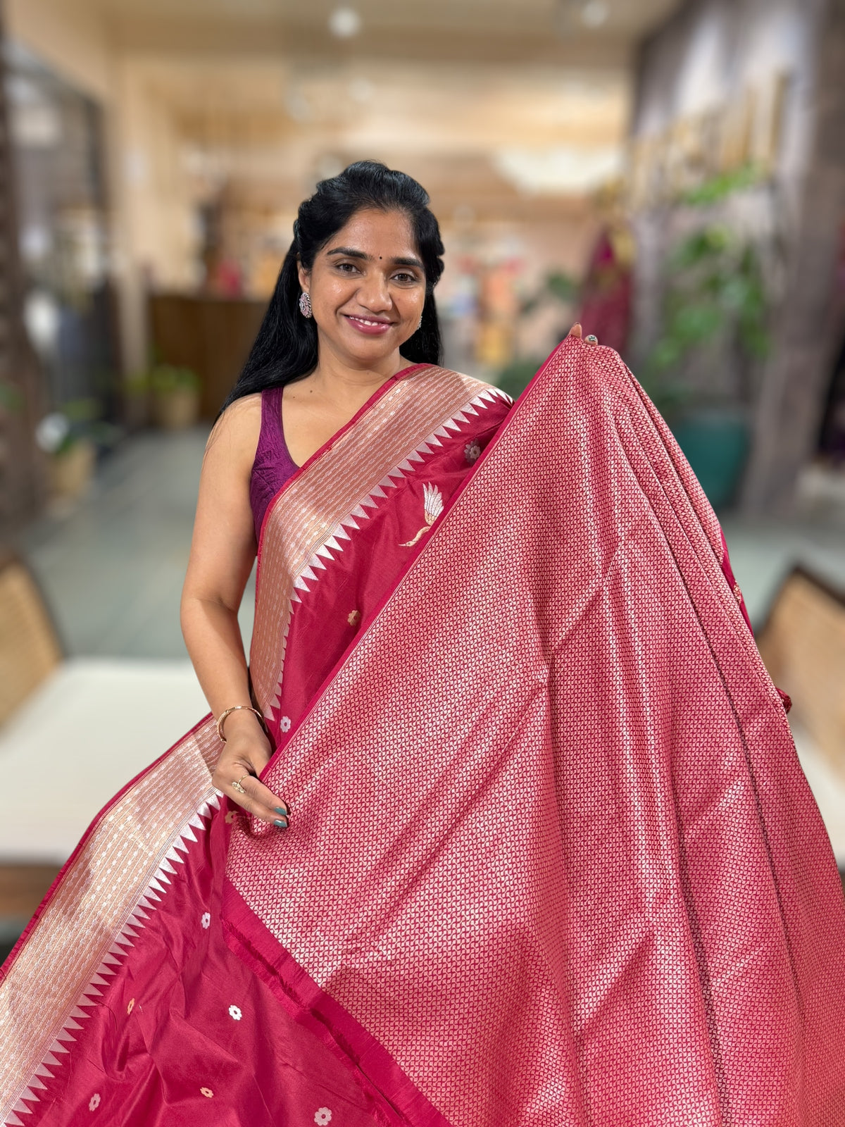 Ruby Red Designer Banarasi Silk Saree