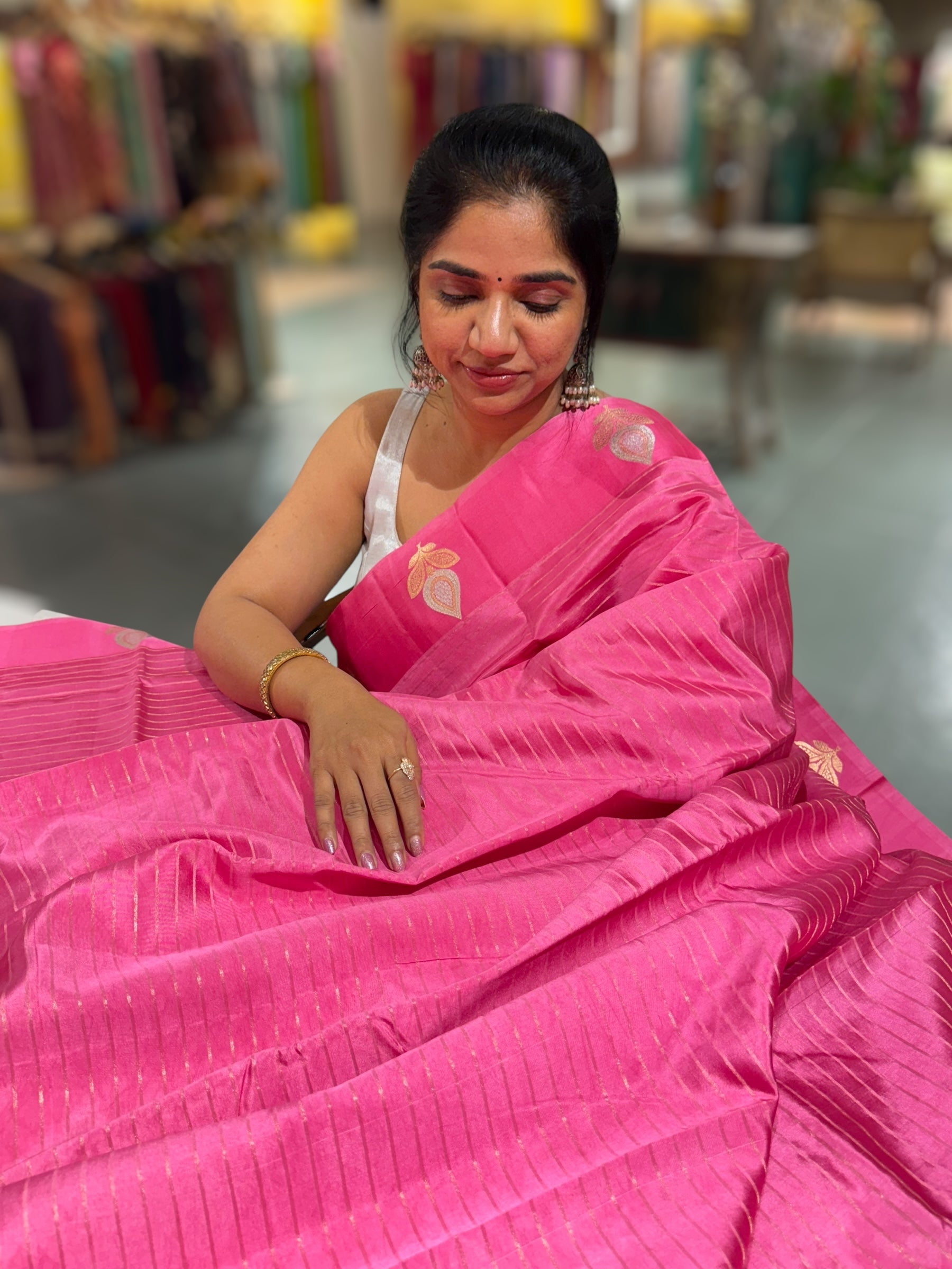 Rose Pink Raw Mango Silk Saree with Mashru Open Border