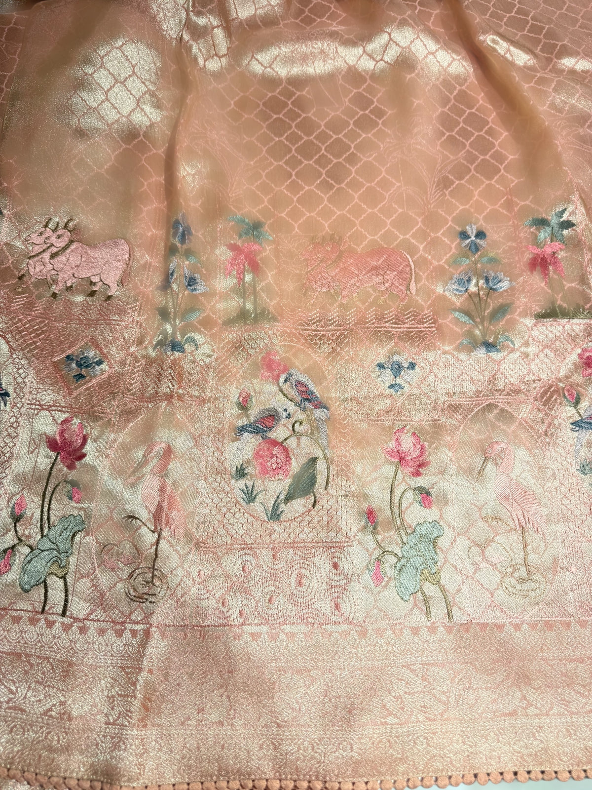 Peach Fancy Banarasi saree with embroidery