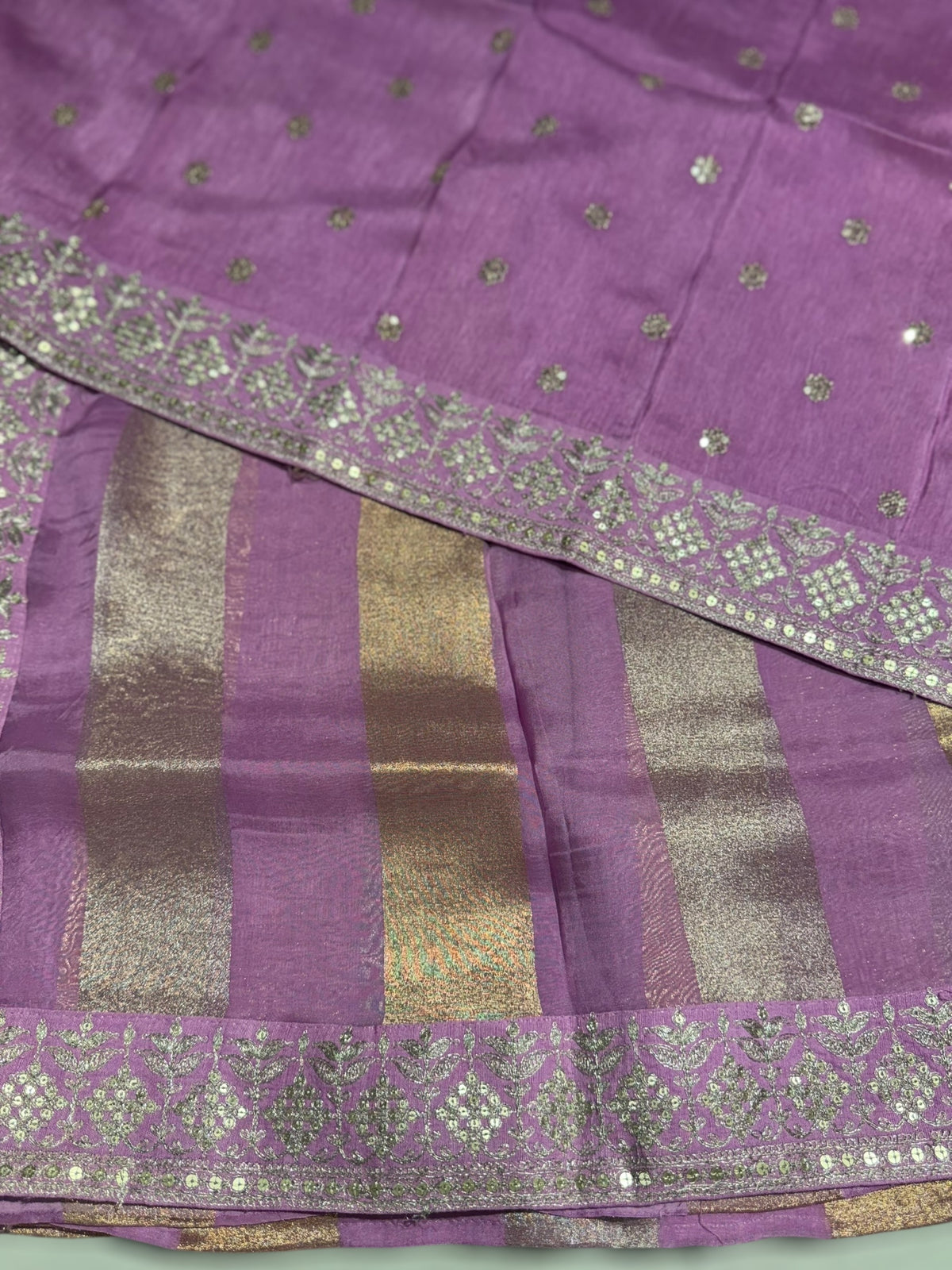 Lilac Pink kora tissue stripes saree