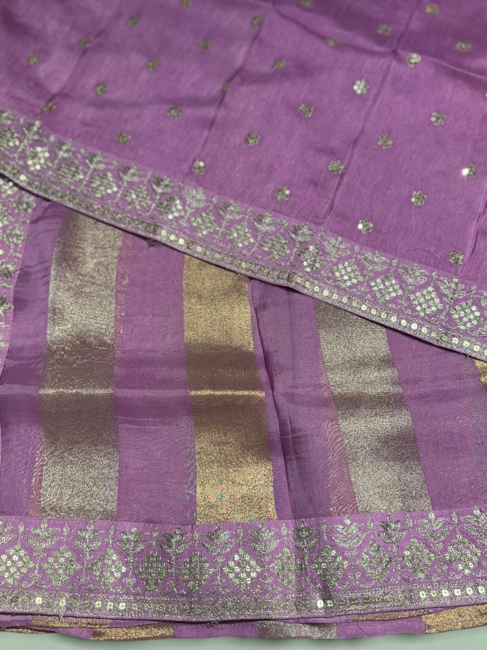 Lilac Pink kora tissue stripes saree