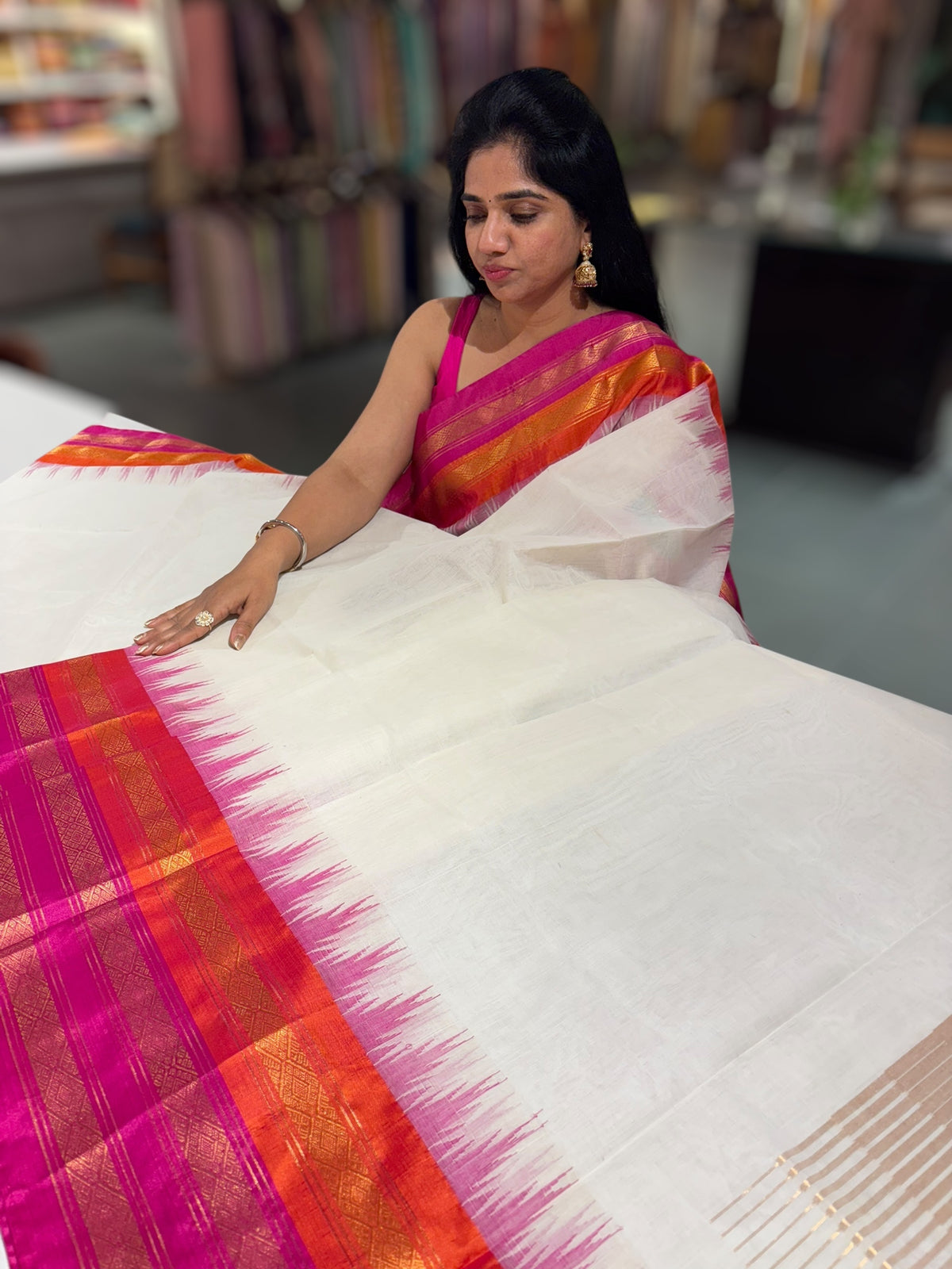 Off White ponduru khadi jamdani Saree