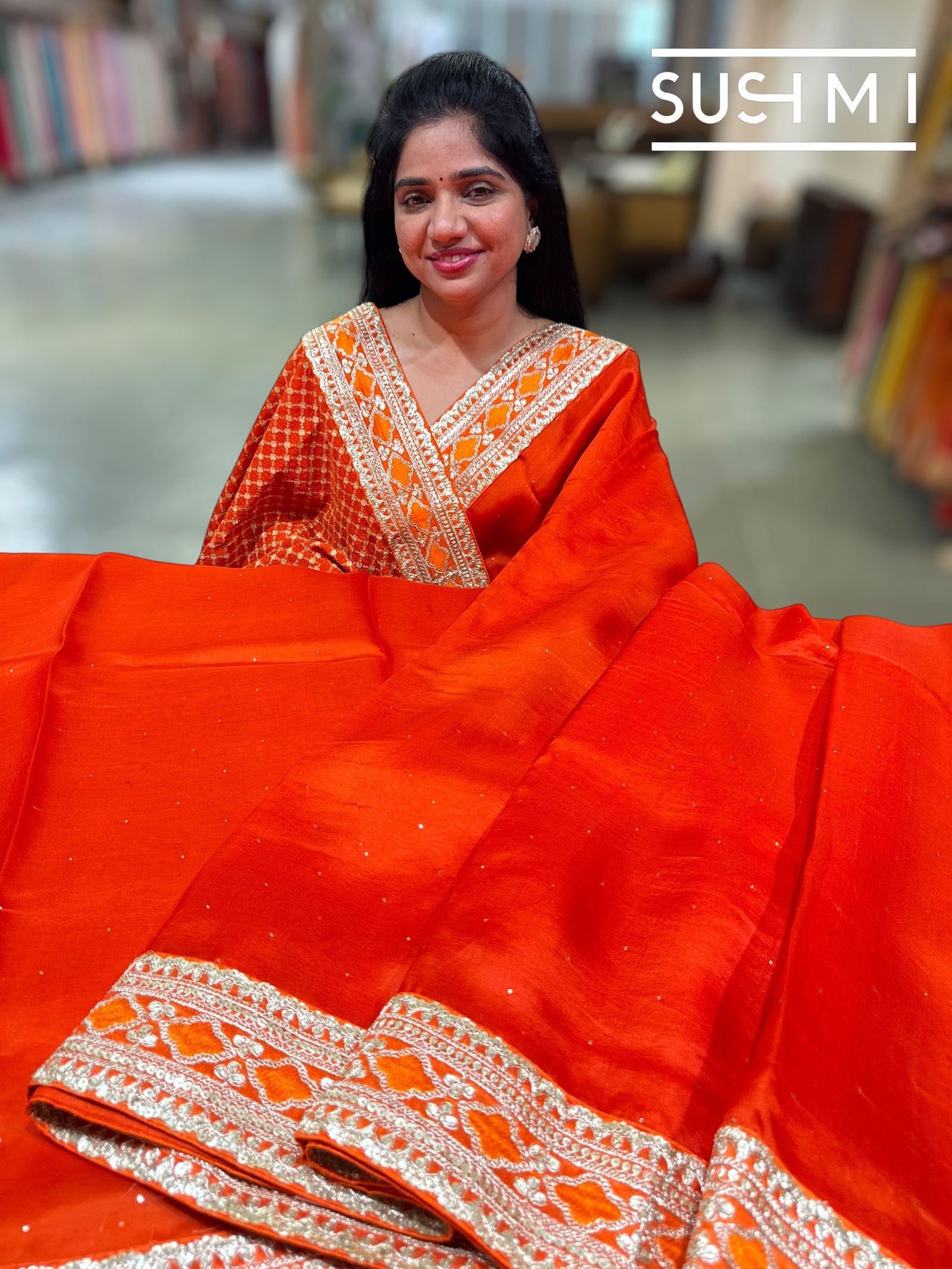 Fanta orange pure Organza with sabhya borders : S62F148