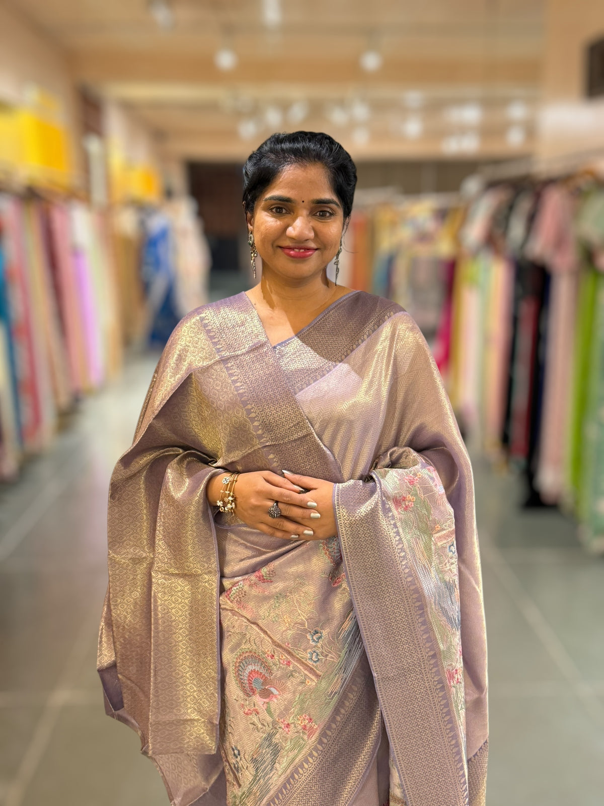 Mauve Banarasi Tonchoi Brocade Saree with Parsi Gara style embroidery