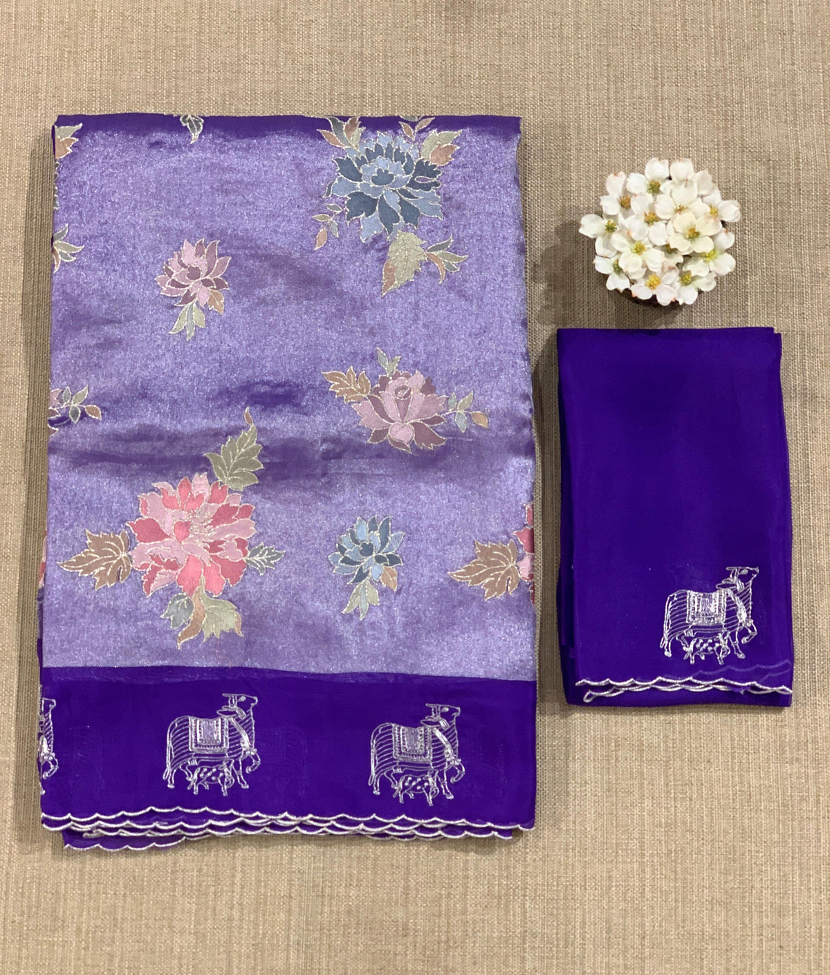 Purple Premium Handloom Designer Tissue saree with exquisite embroidery