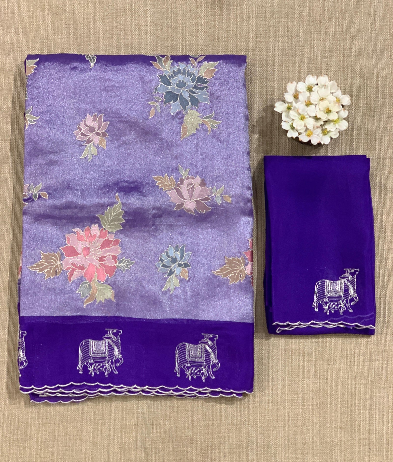Purple Premium Handloom Designer Tissue saree with exquisite embroidery