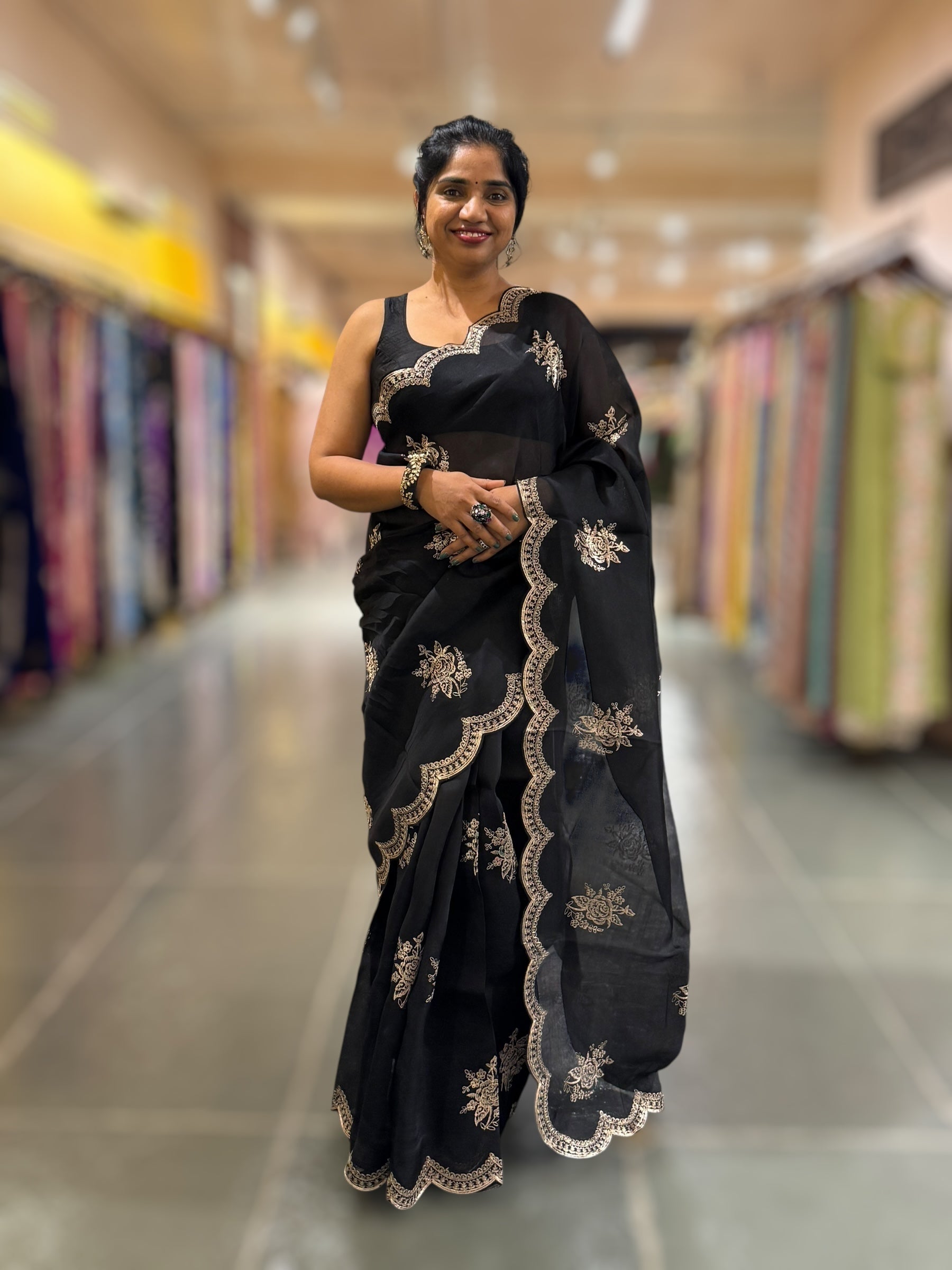 Black Organza Saree With Pita Embroidery