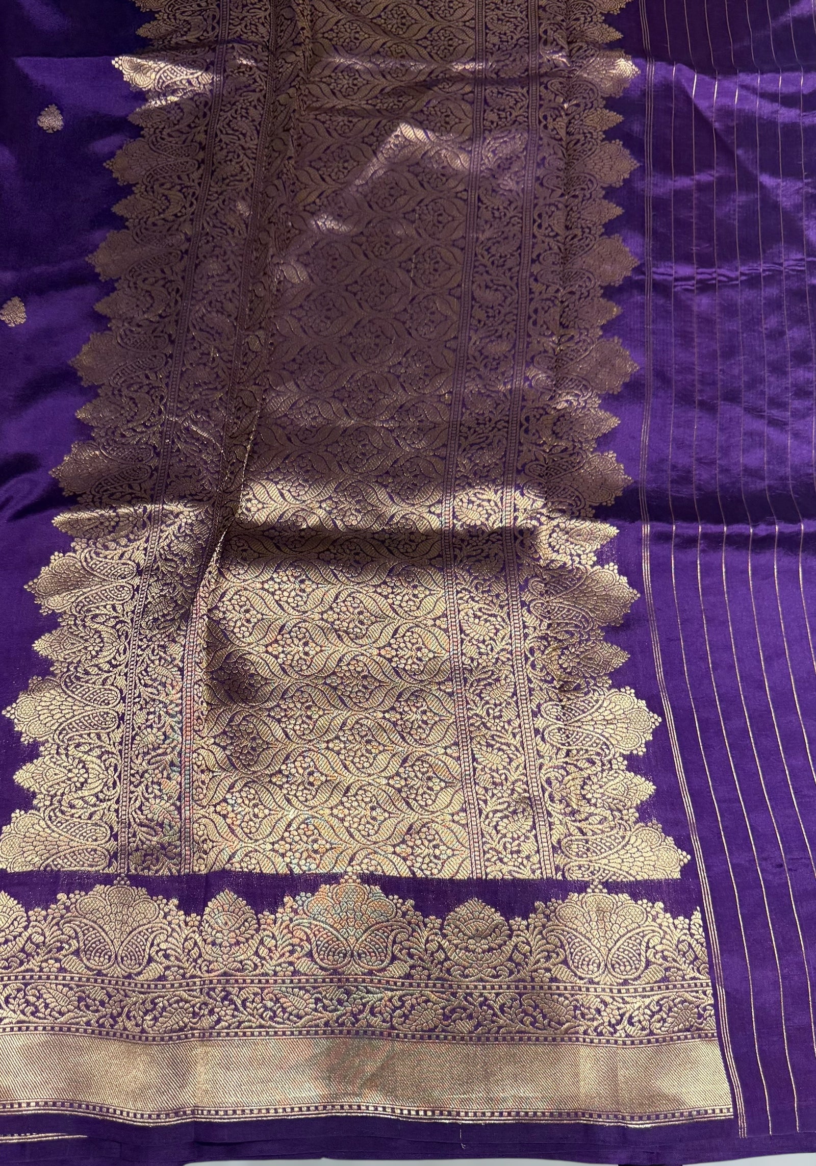 Brinjal Poona Silk Saree with double Borders