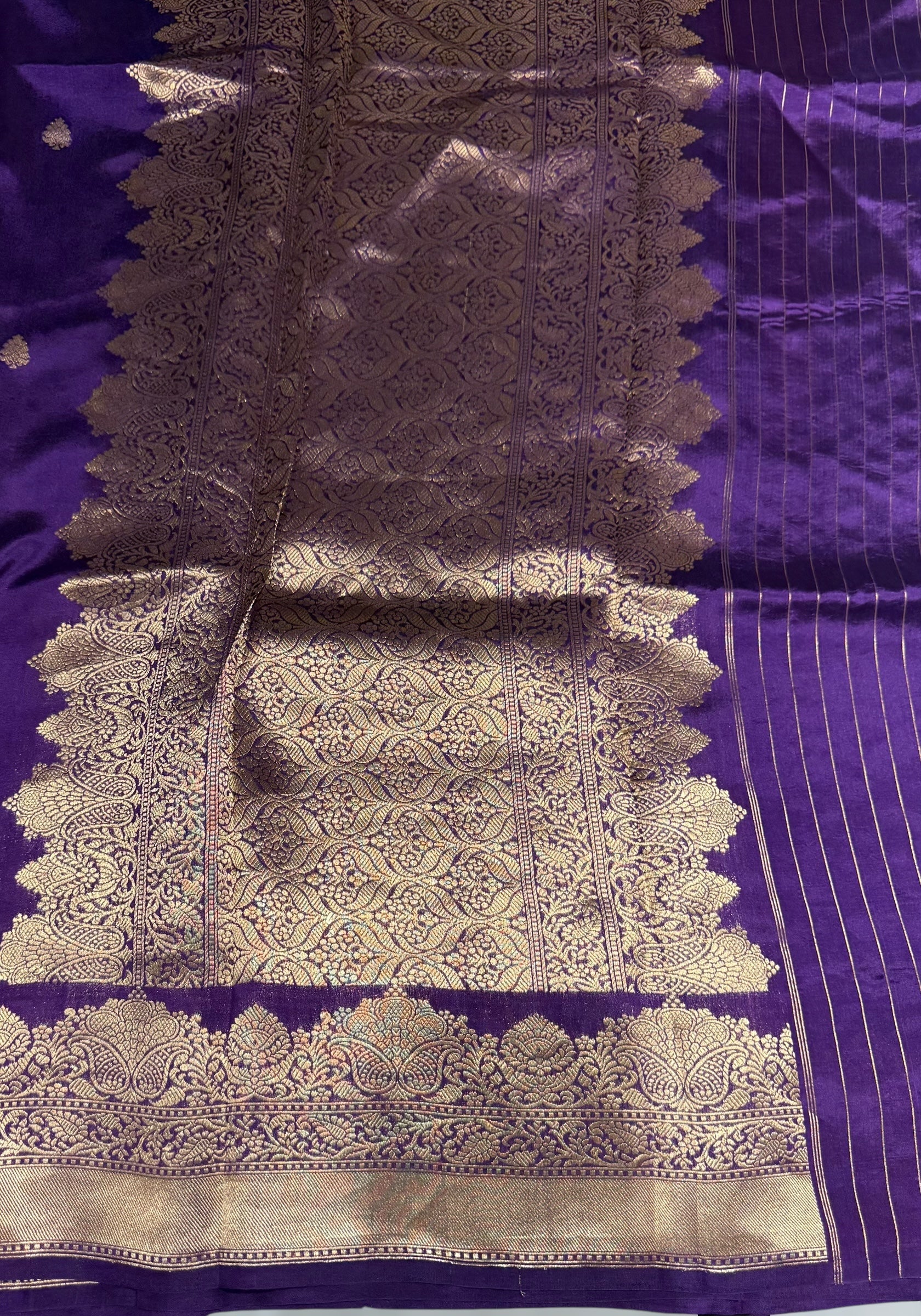 Brinjal Raw Mangoe Silk Saree with double Borders