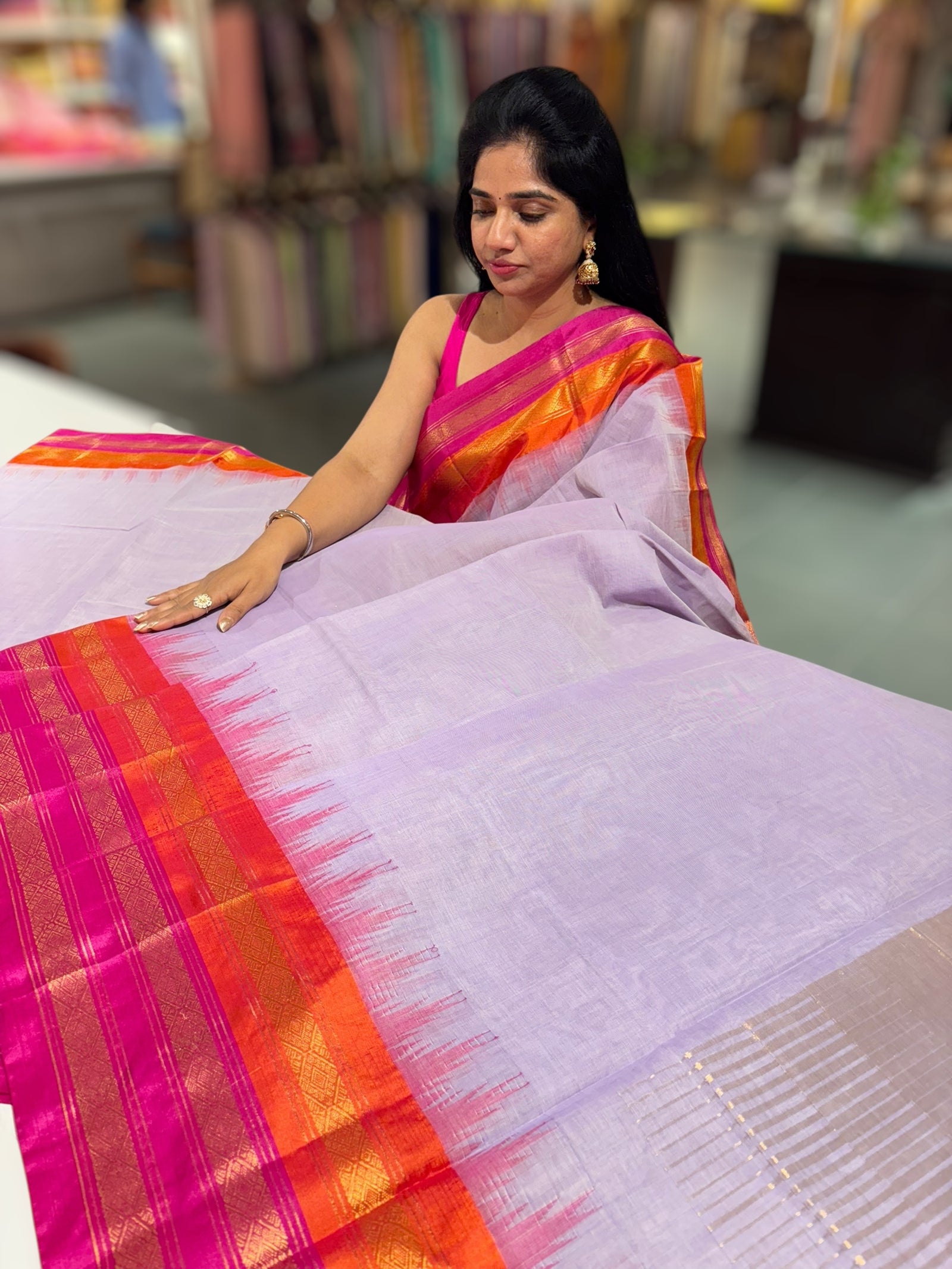Lilac ponduru khadi jamdani Saree