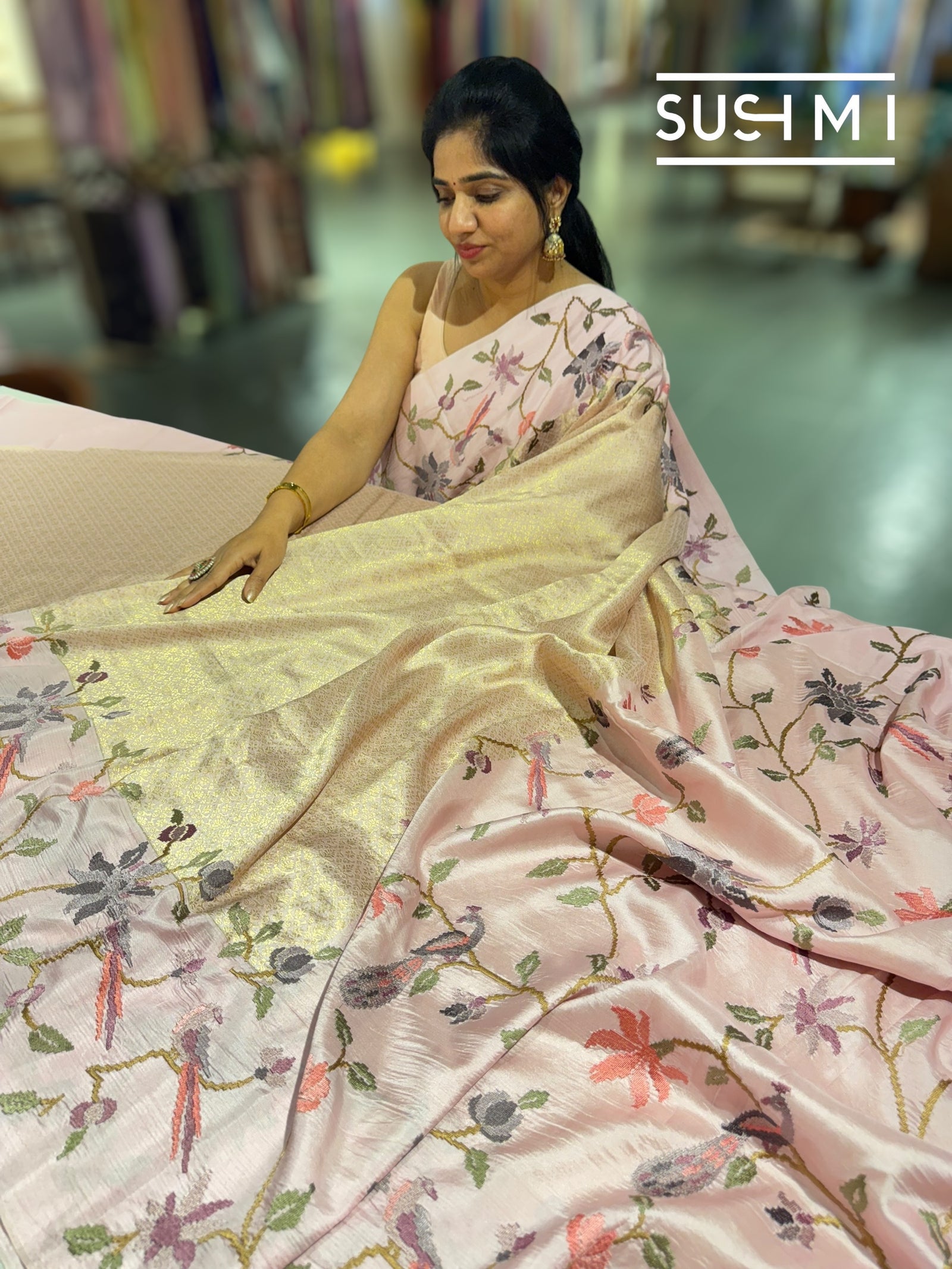 Pastel Pink Brocade Kanjeevaram with embroidery D62F037