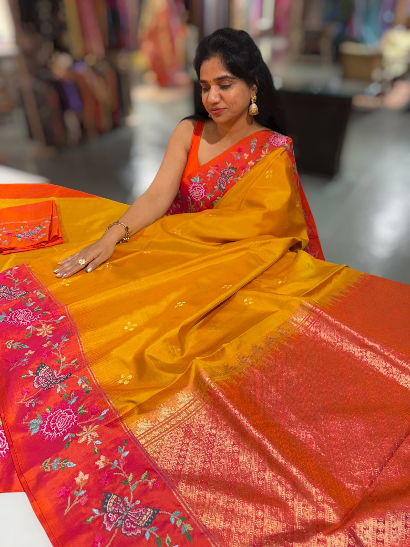 Kanchi Soft Silk Saree with petite point embroidered border