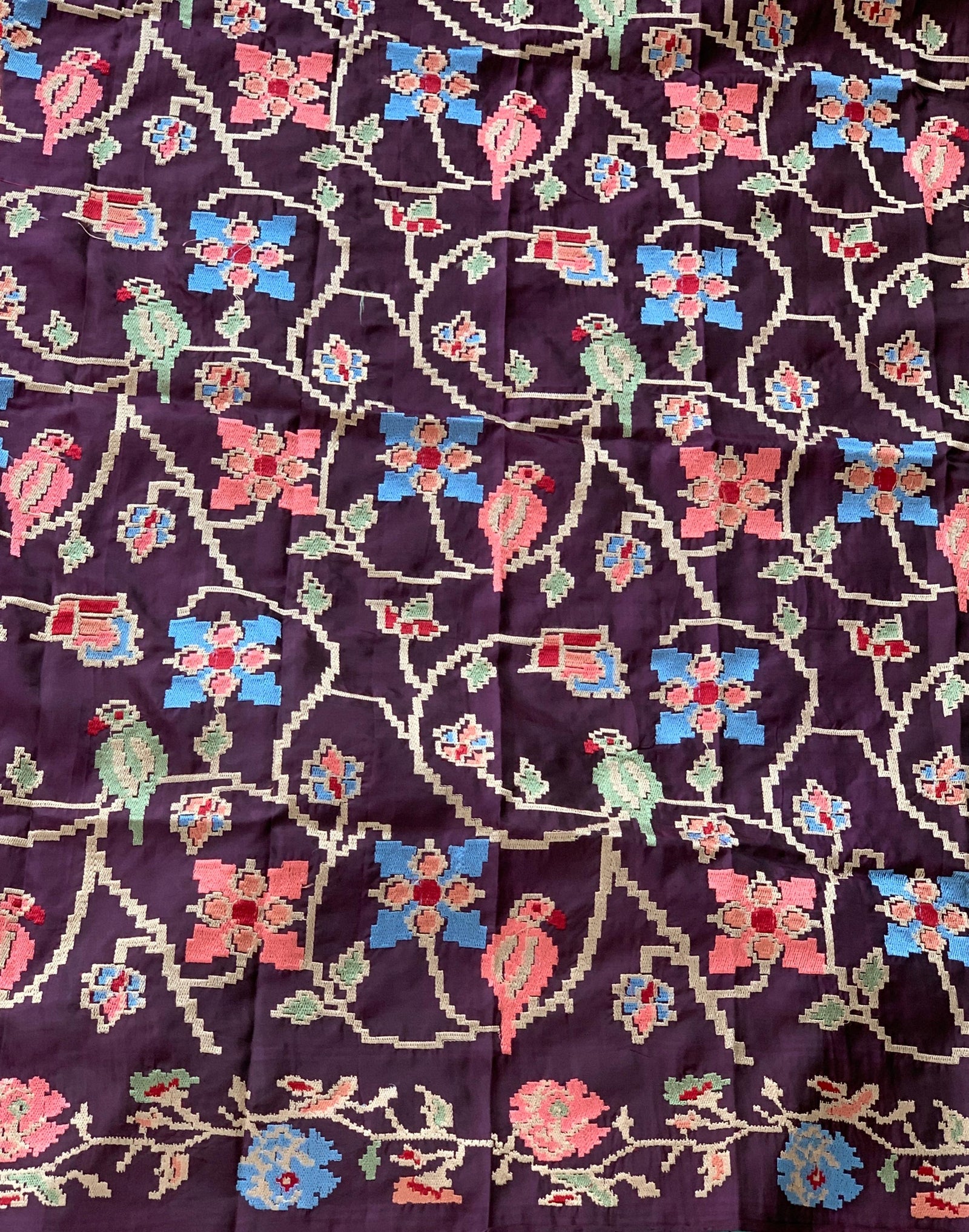 Teal & Grape Wine Combo Vintage Kanchi soft silk saree with embroidery