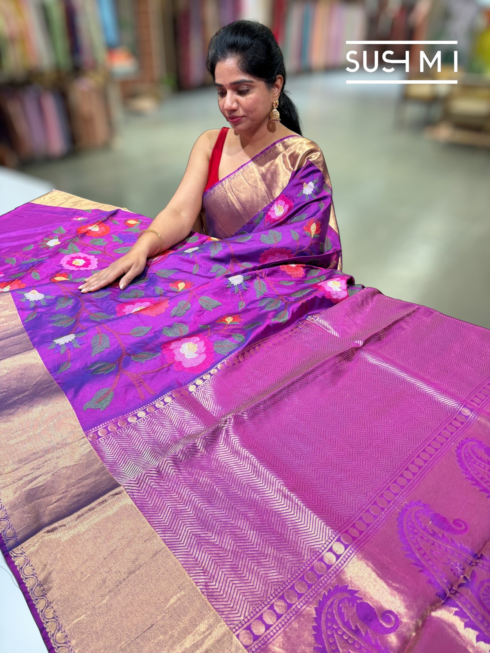 Majenta Purple Kanchi Soft Silk Saree with embroidery : S62F178