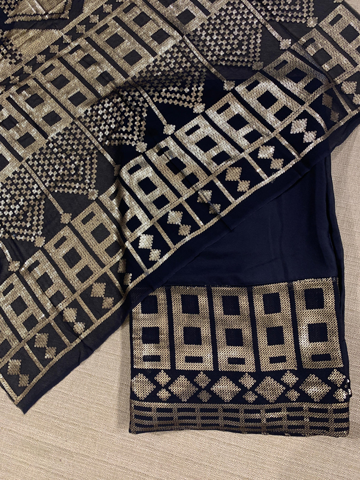 Navy pure Satin Saree with designer sequence border and blouse