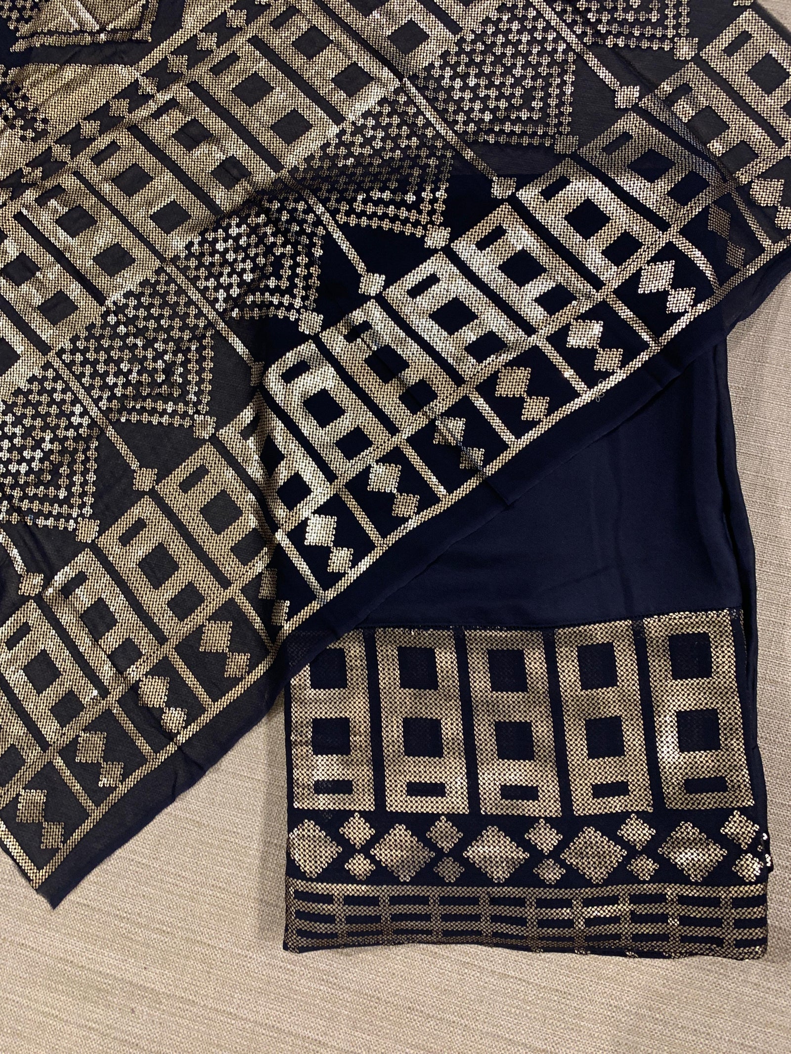 Navy pure Satin Saree with designer sequence border and blouse