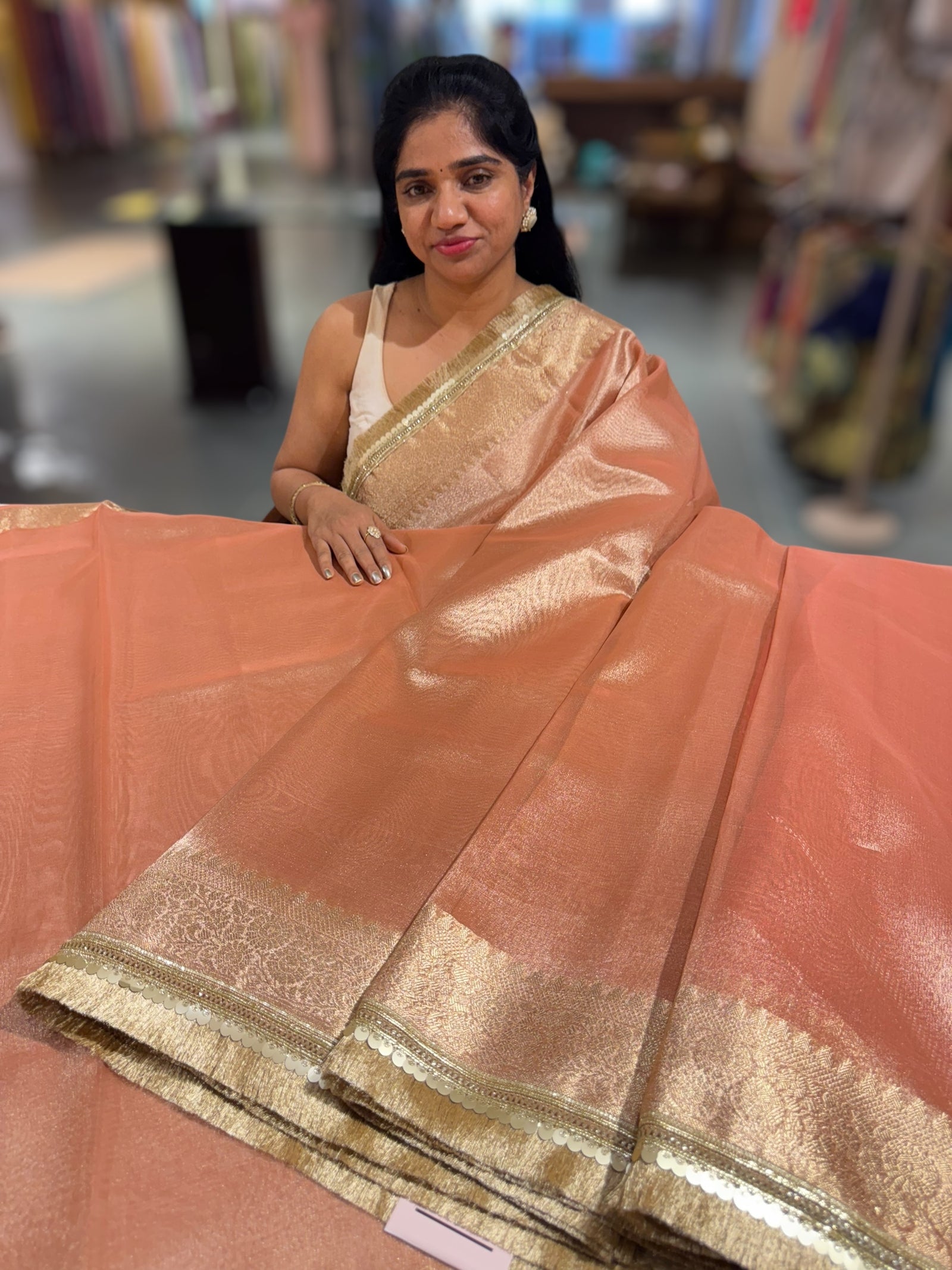 Peach Banarasi Tissue Saree