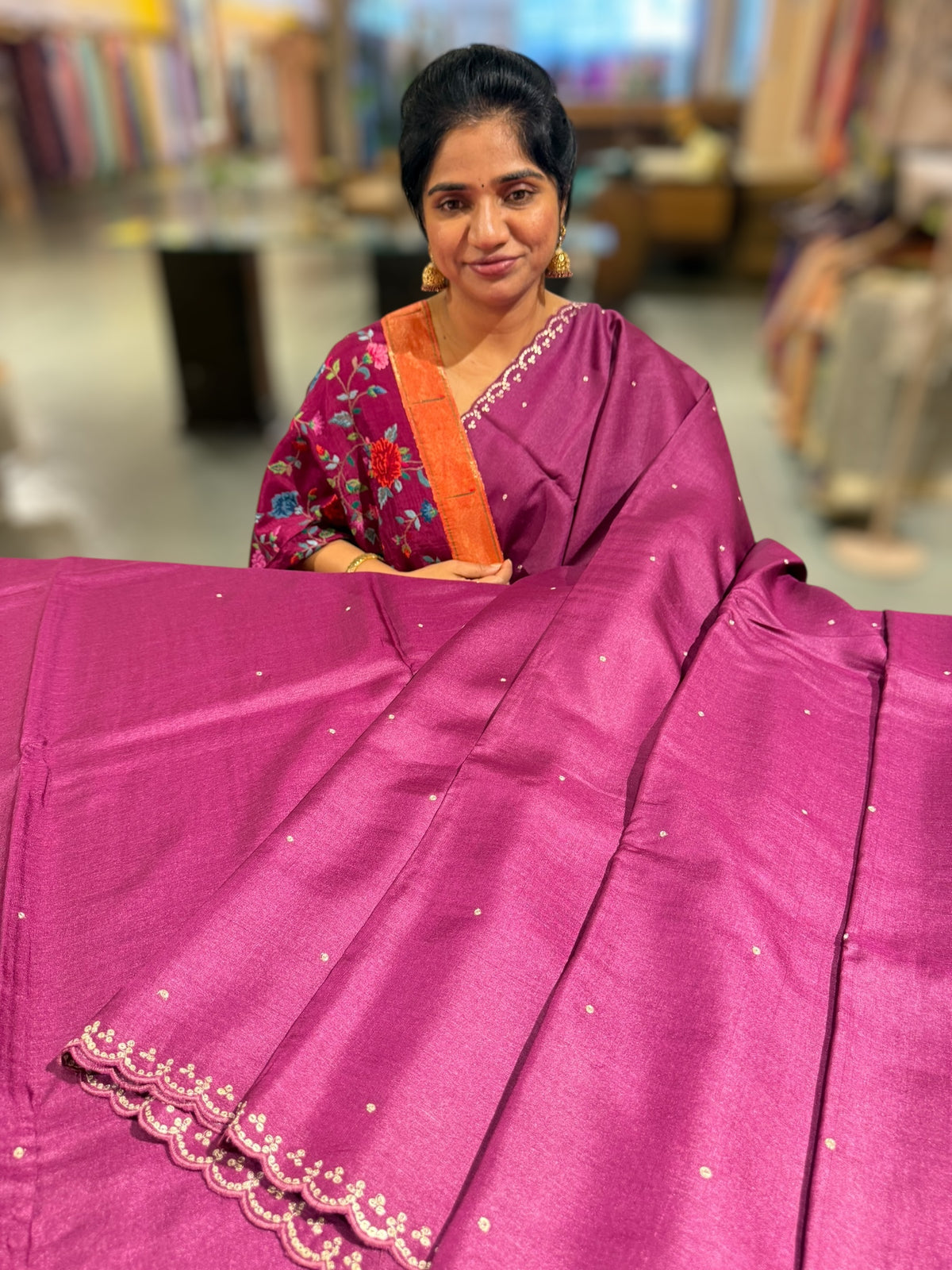 Purple tussar with fusion blouse