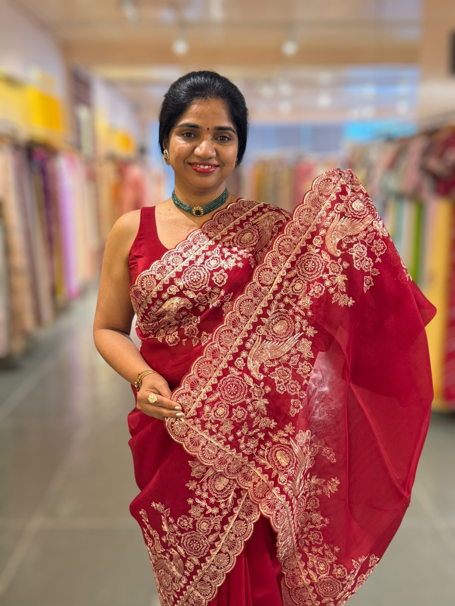 Meroonish Red  Pure organza Saree with pita emb