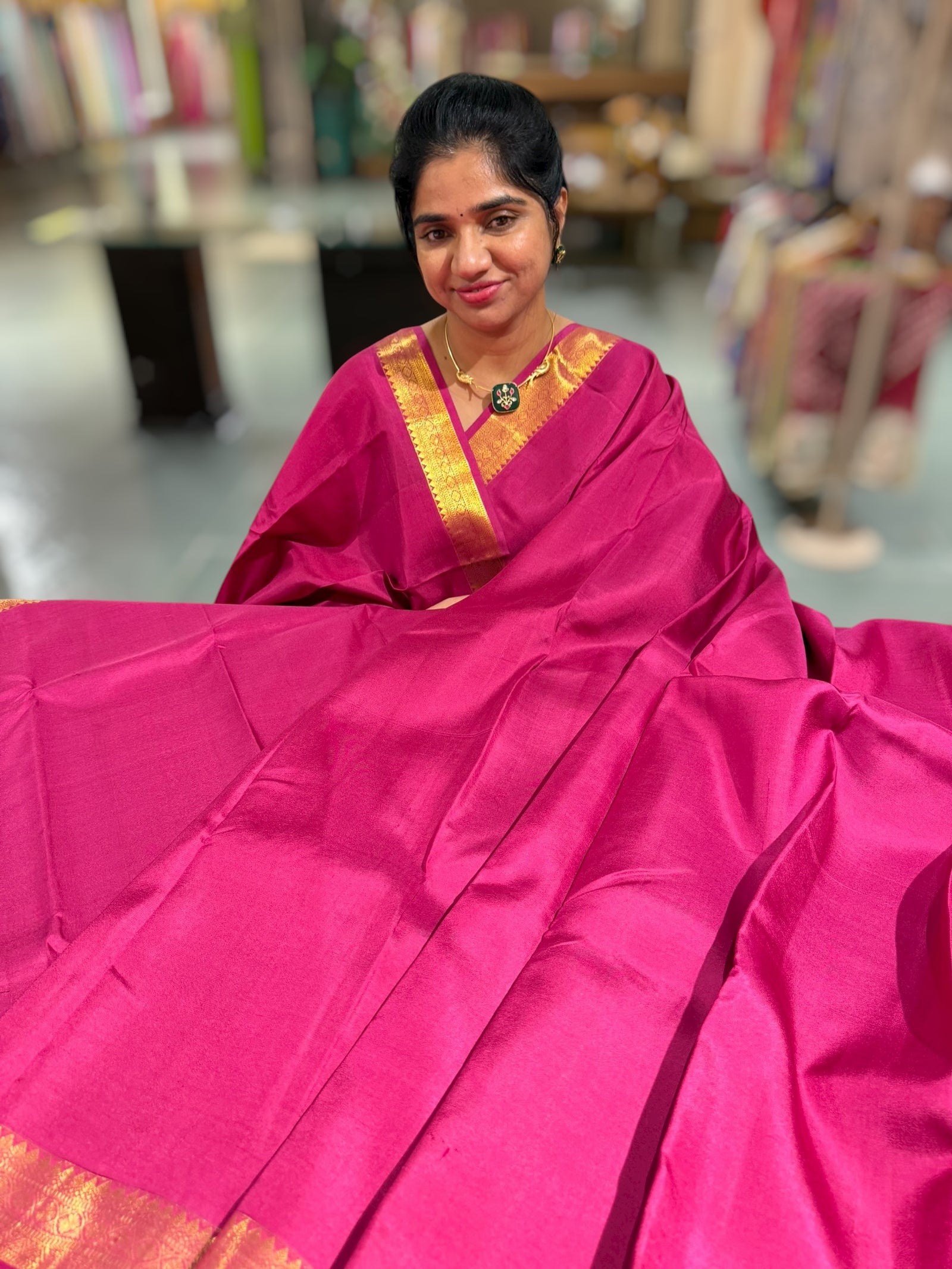 Ruby Pink vintage Kanchipuram silk saree with pen kalamkari blouse