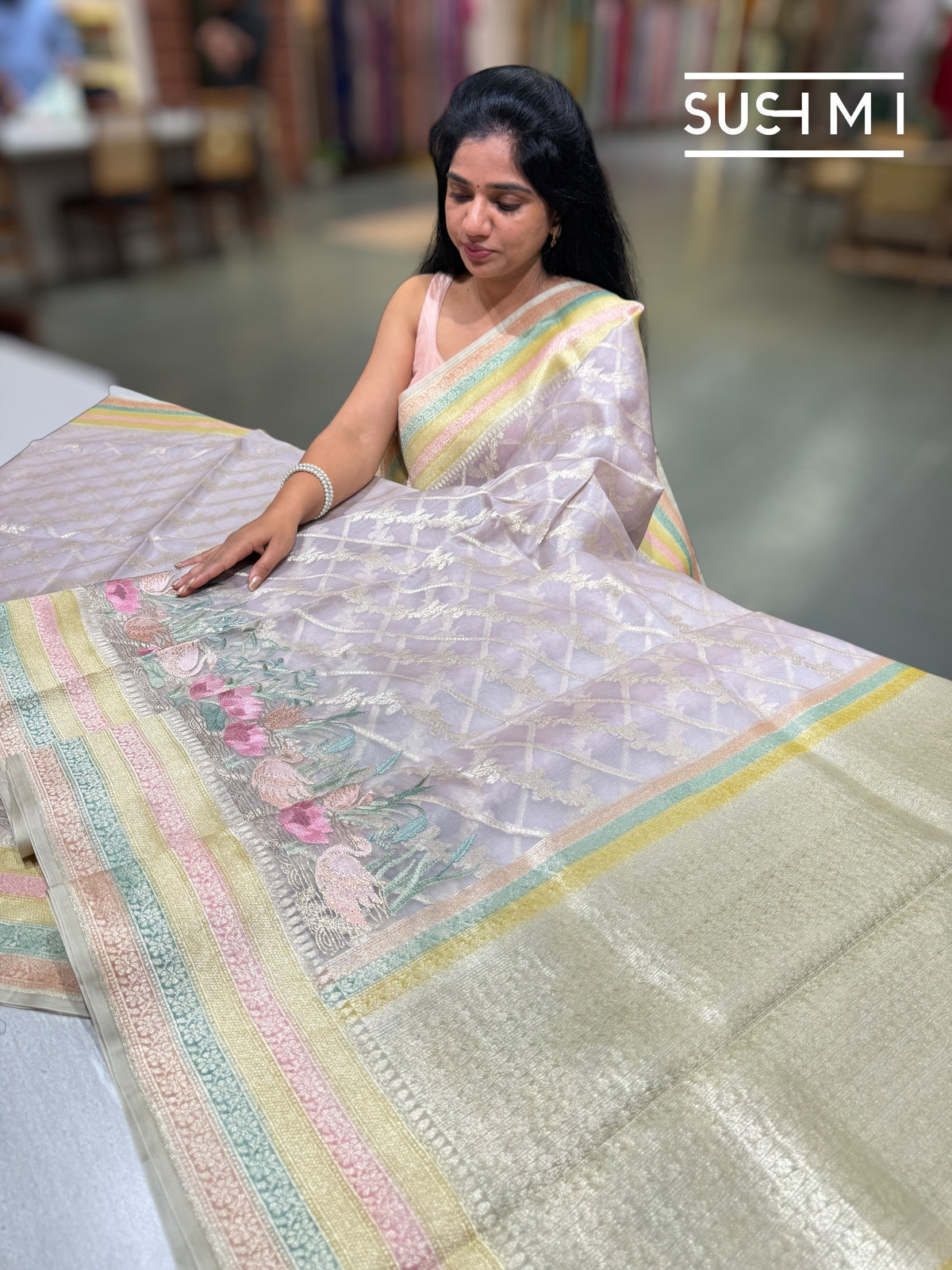 Lilac Designer Kora Banarasi Saree: D62F229