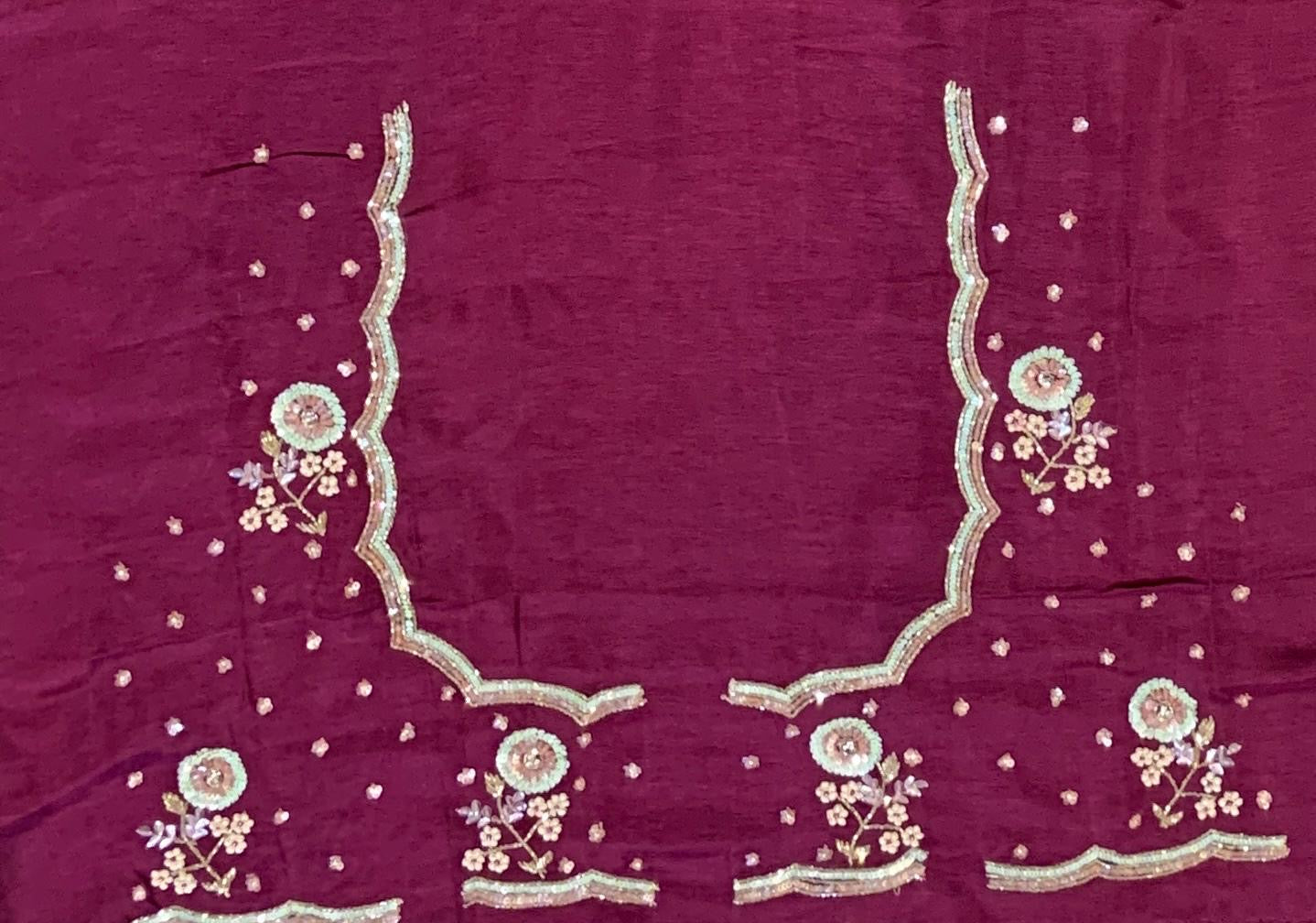 Tissue Gorgette Saree With Handwork Border and Blouse.