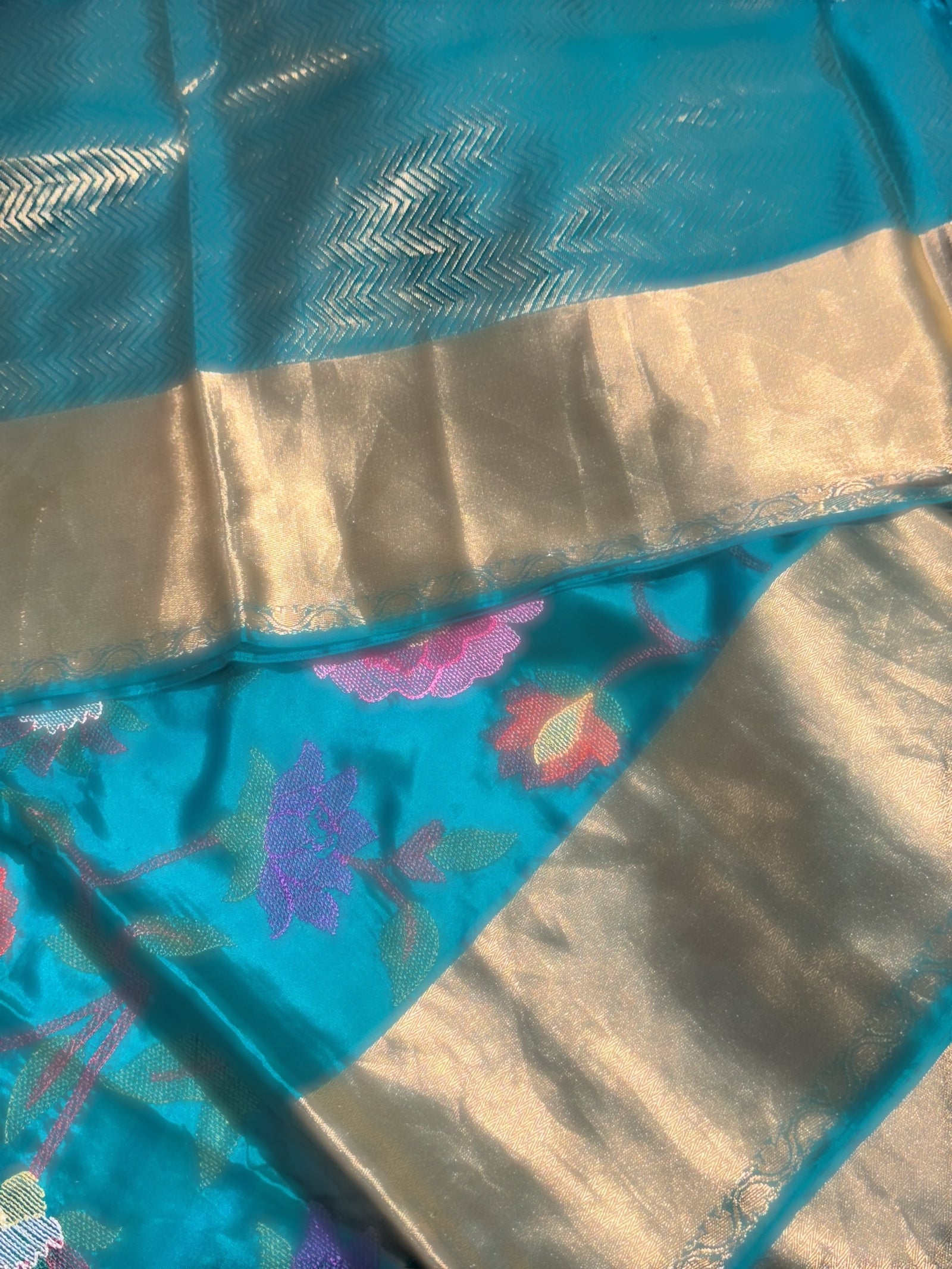 Peacock Green Kanchi Soft Silk Saree with allover jamdani inspired embroidery