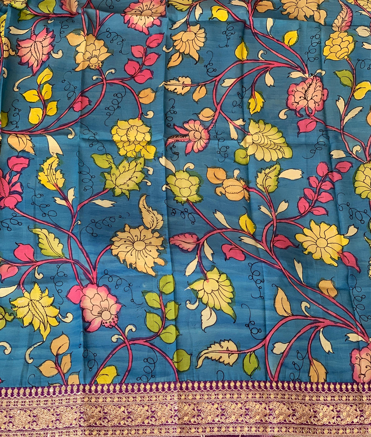 Purple kora Muslin Tissue fusion saree