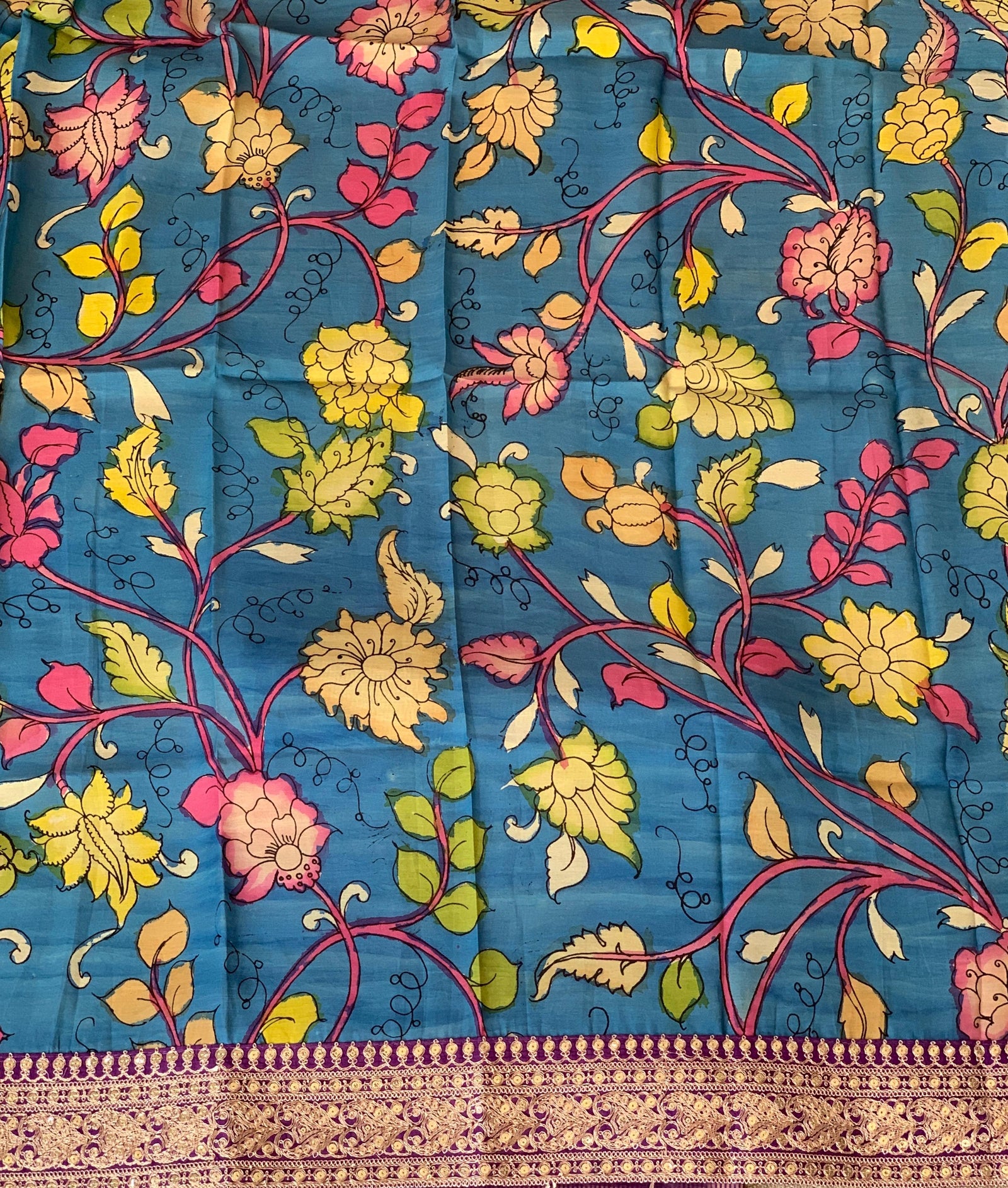 Purple kora Muslin Tissue fusion saree