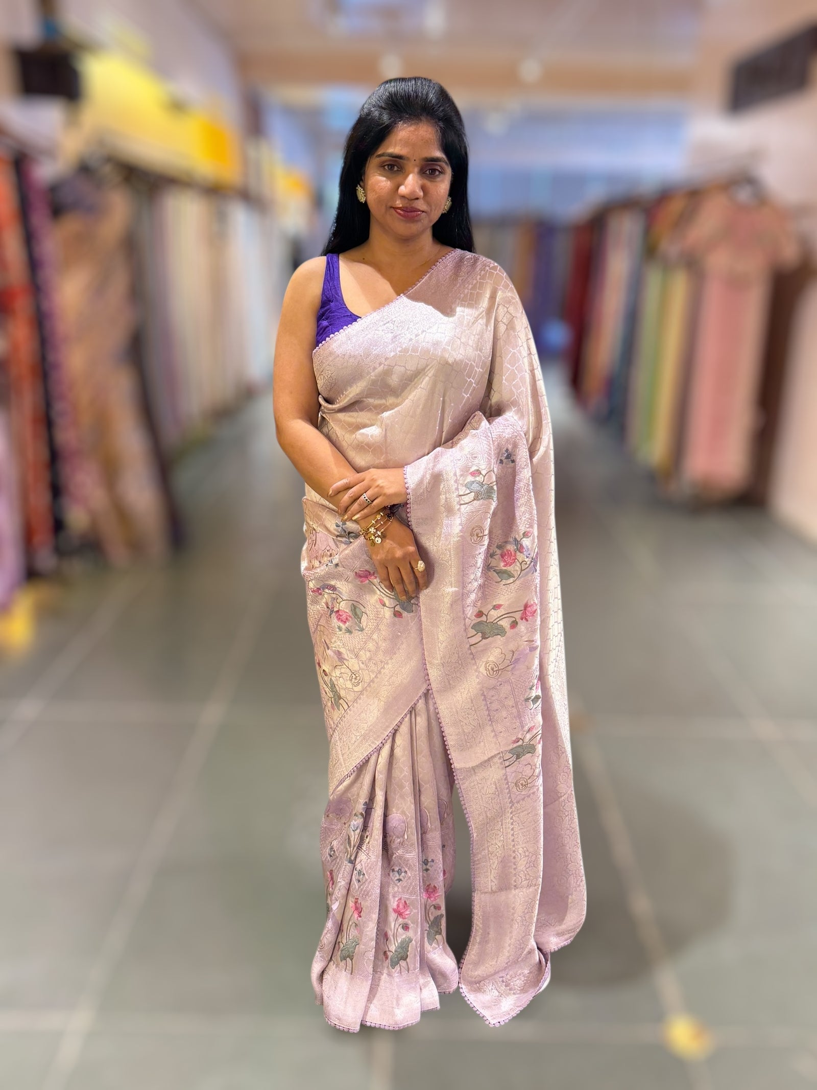 Lilac Fancy Banarasi Tonchoi style saree with patola inspired  embroidery