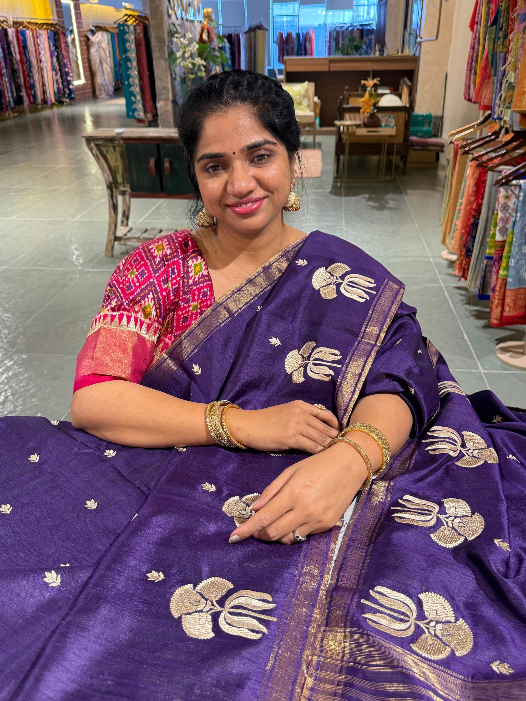 Violet Pure Handloom Raw Silk Saree
