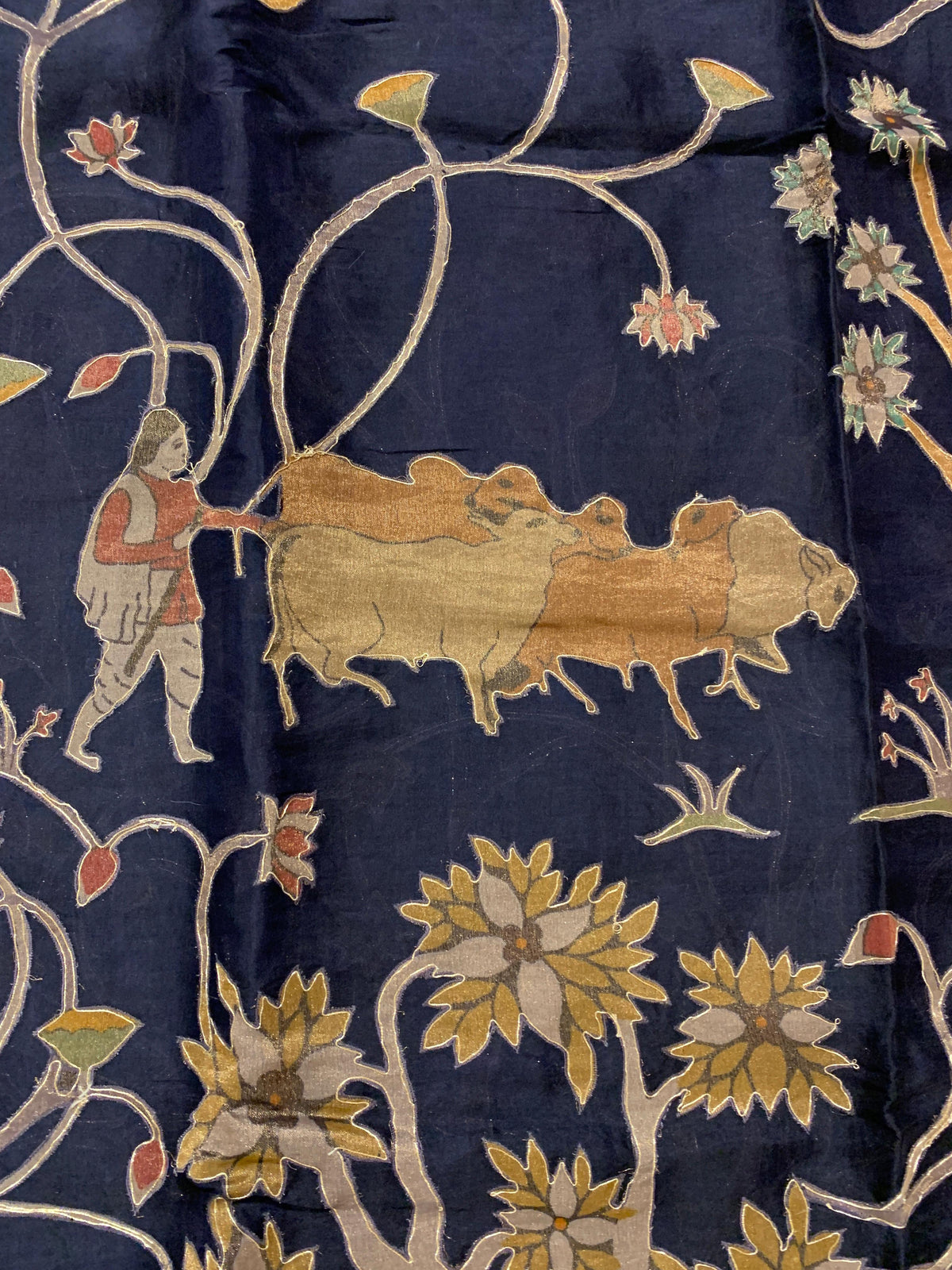 Midnight Blue Designer Organza Saree with Stunning Tissue Applique work Saree with Village theme