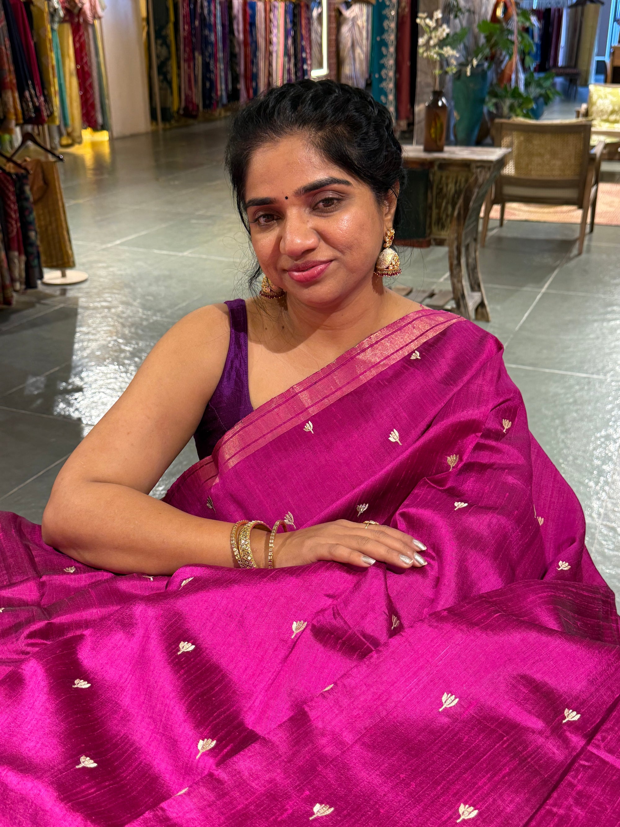 Majenta Pure Handloom Raw Silk Saree
