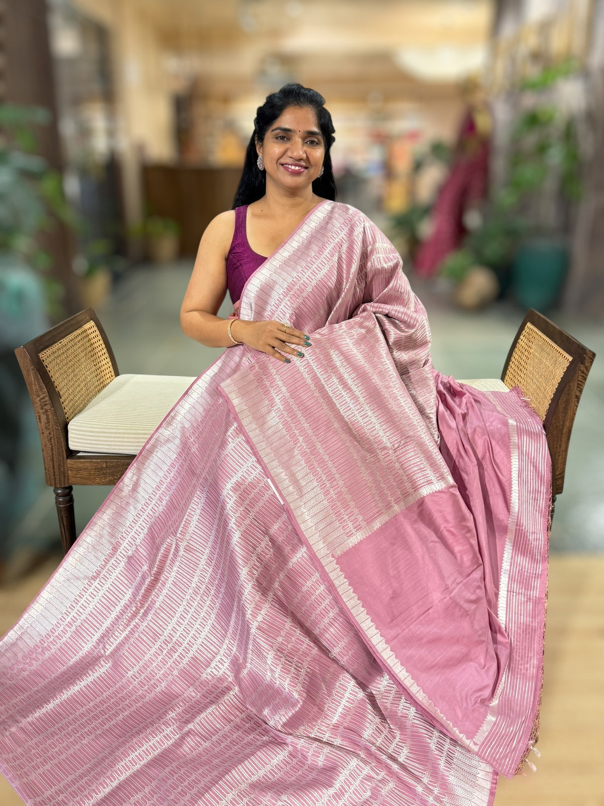 Dusty Rose Banarasi Ektara Silk Saree