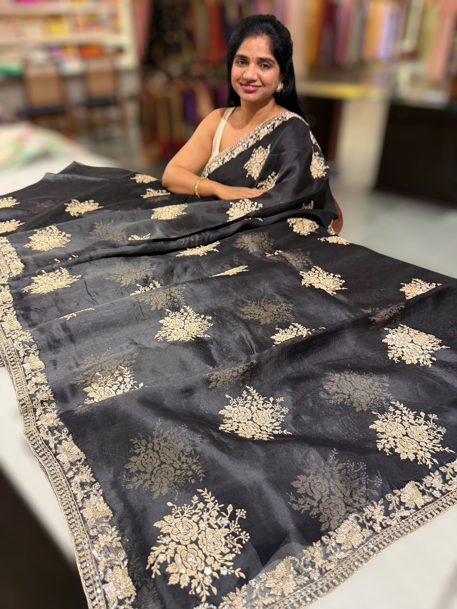 Black Designer Organza Handwork Saree