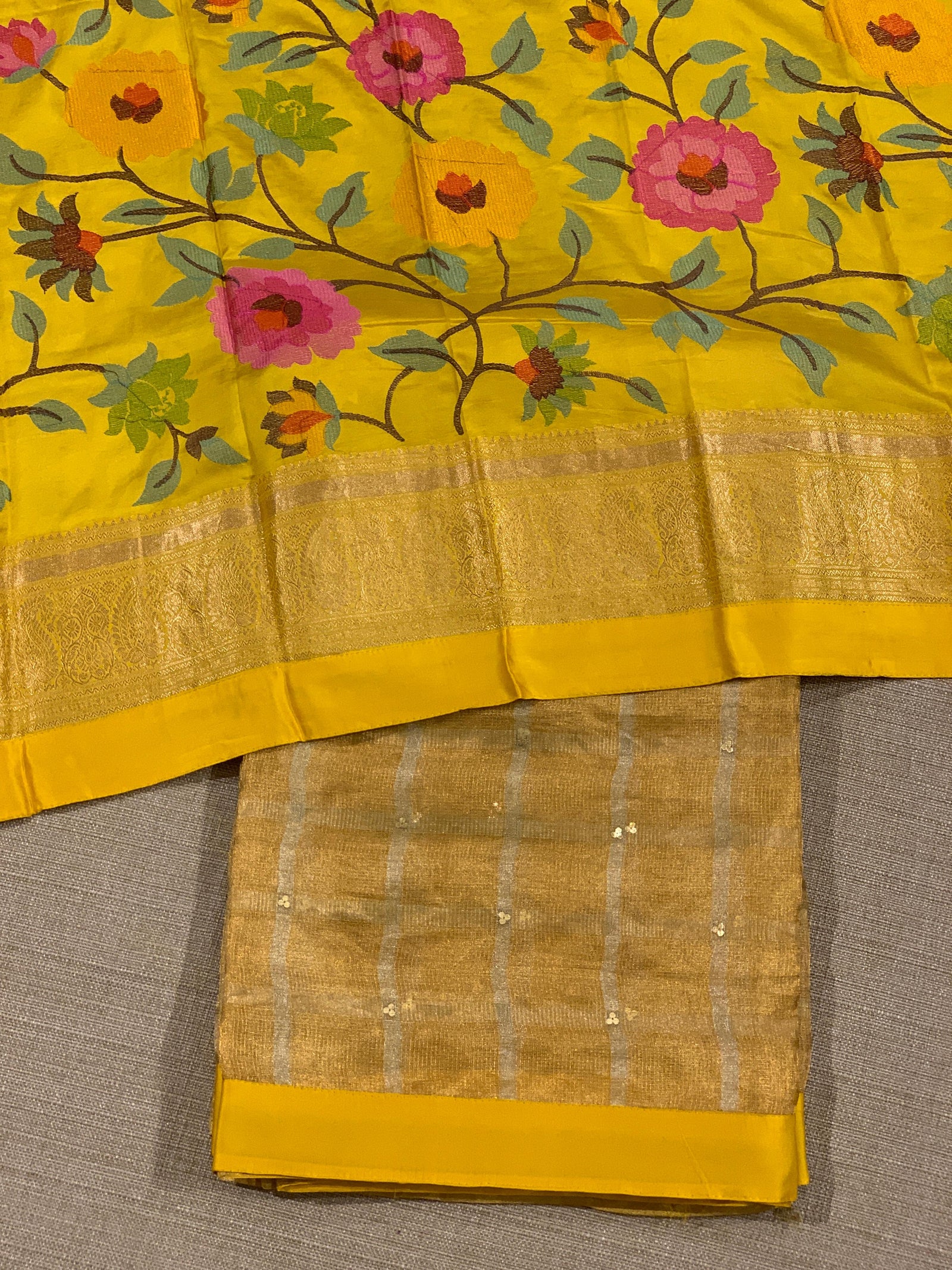 Yellow Tissue saree with kanchi silk embroidered blouse
