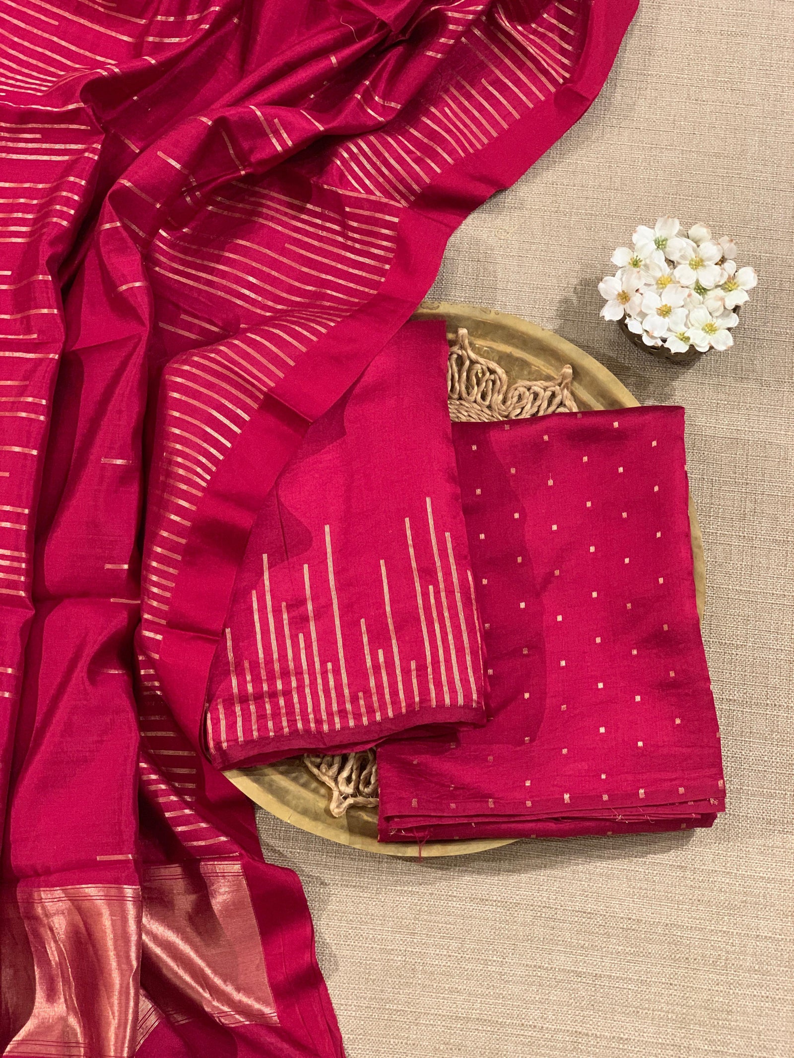 Ruby Pink Banarasi Handloom Chiniya Silk 3-pc Suit Set