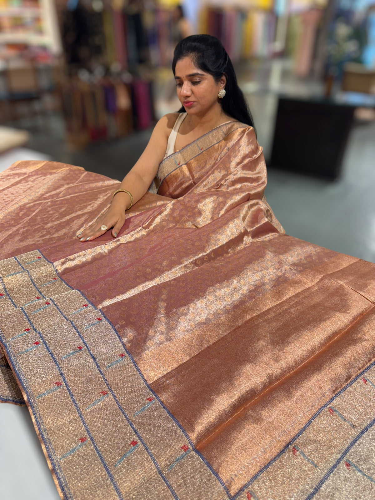 Copper Tissue Saree with embroidery