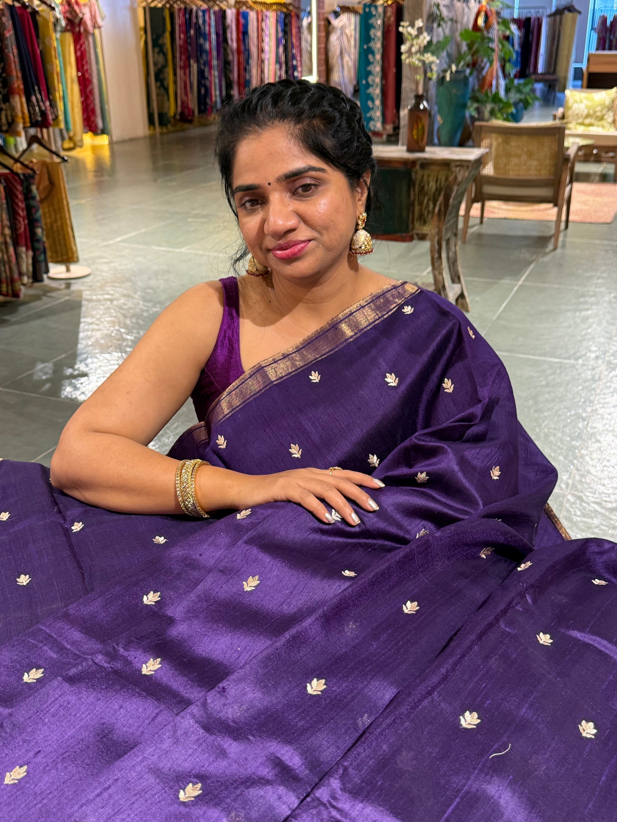 Violet Pure Handloom Raw Silk Saree