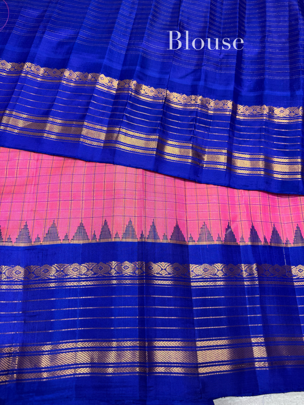 Neon Pink vintage checks Gadwal Silk Saree : S62F216