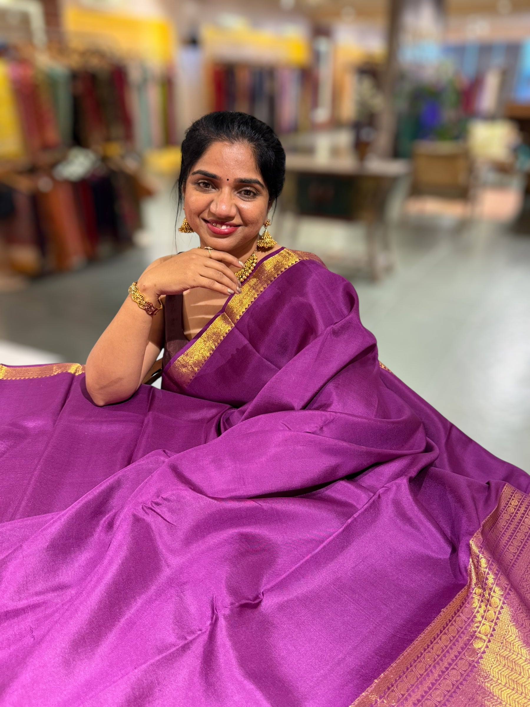 Purple Kanchi Vintage Saree with Petite Point Embroidered Blouse
