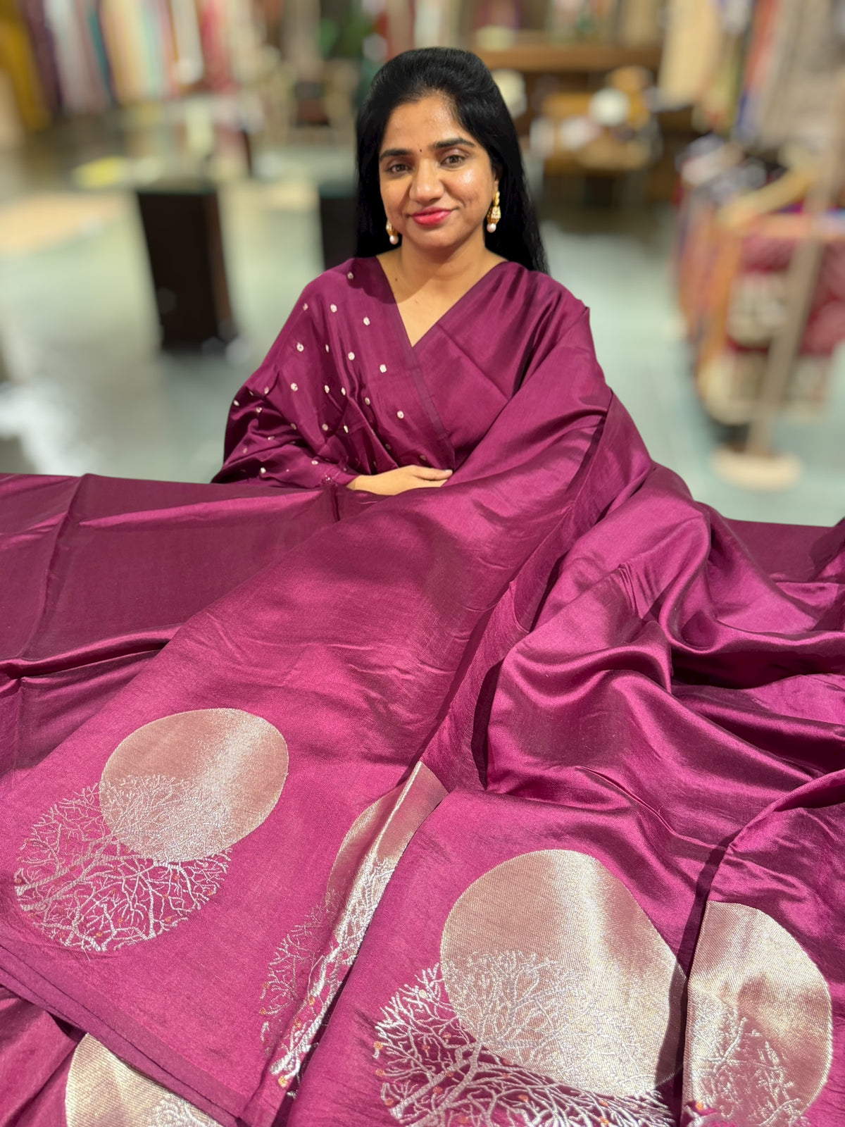 Grape Wine Banarasi Chiniya Silk with contemporary Borders
