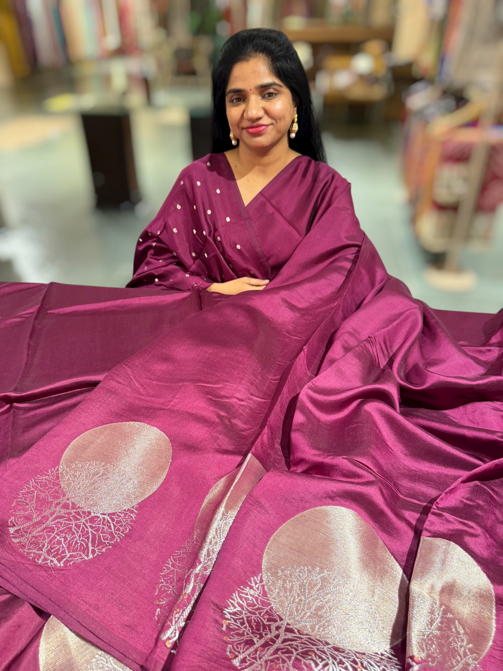 Grape Wine Banarasi Chiniya Silk with contemporary Borders