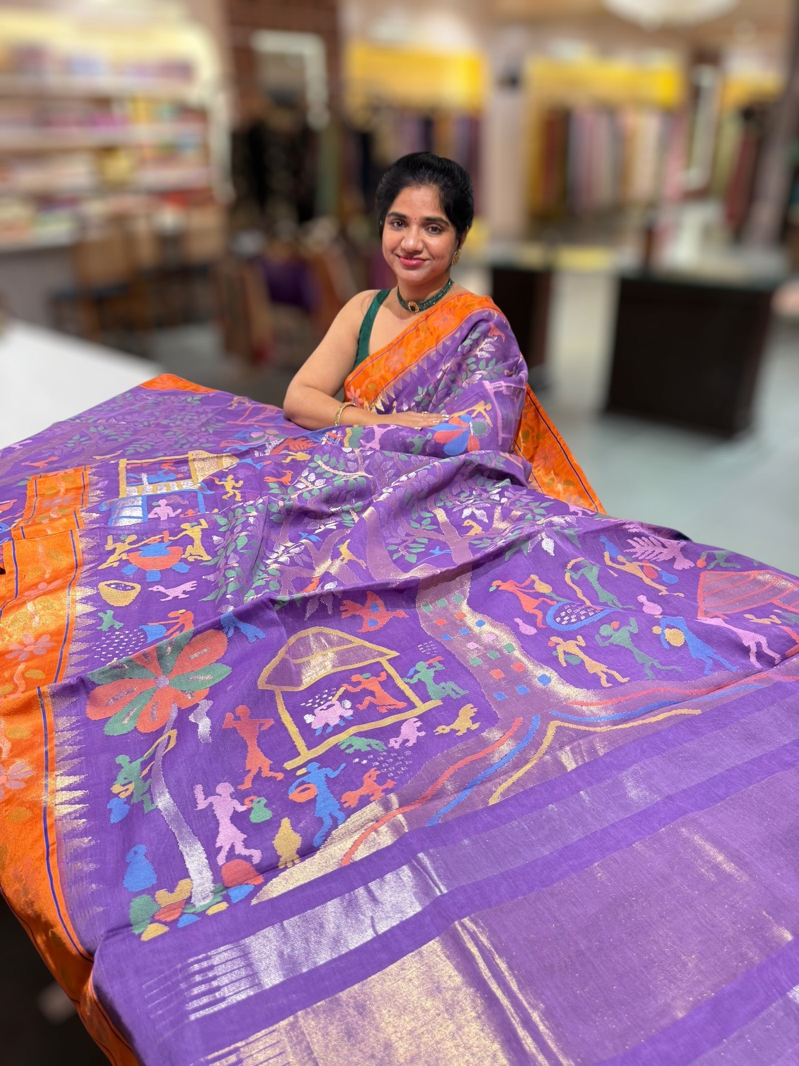 Light Purple Ponduru Khadi Jamdani Allover Weaving Saree with Tissue Pythani Borders