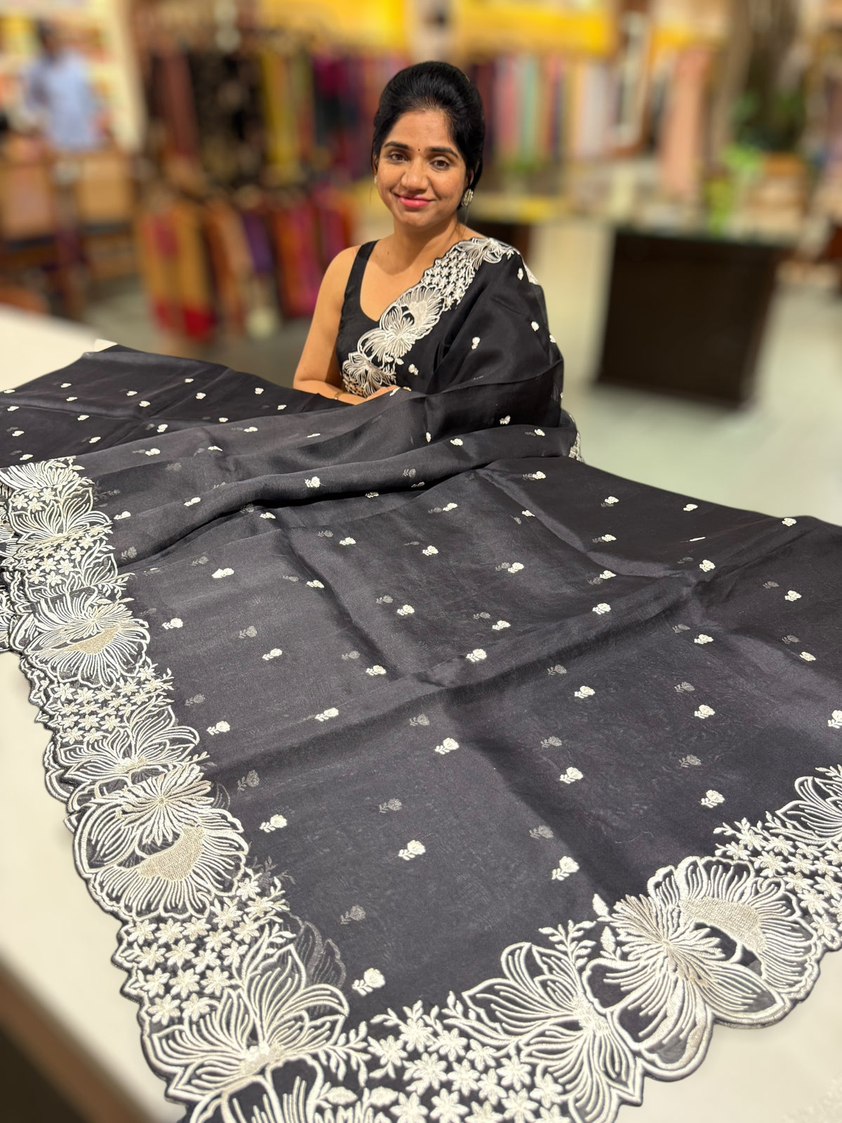 Black Organza with embroidery